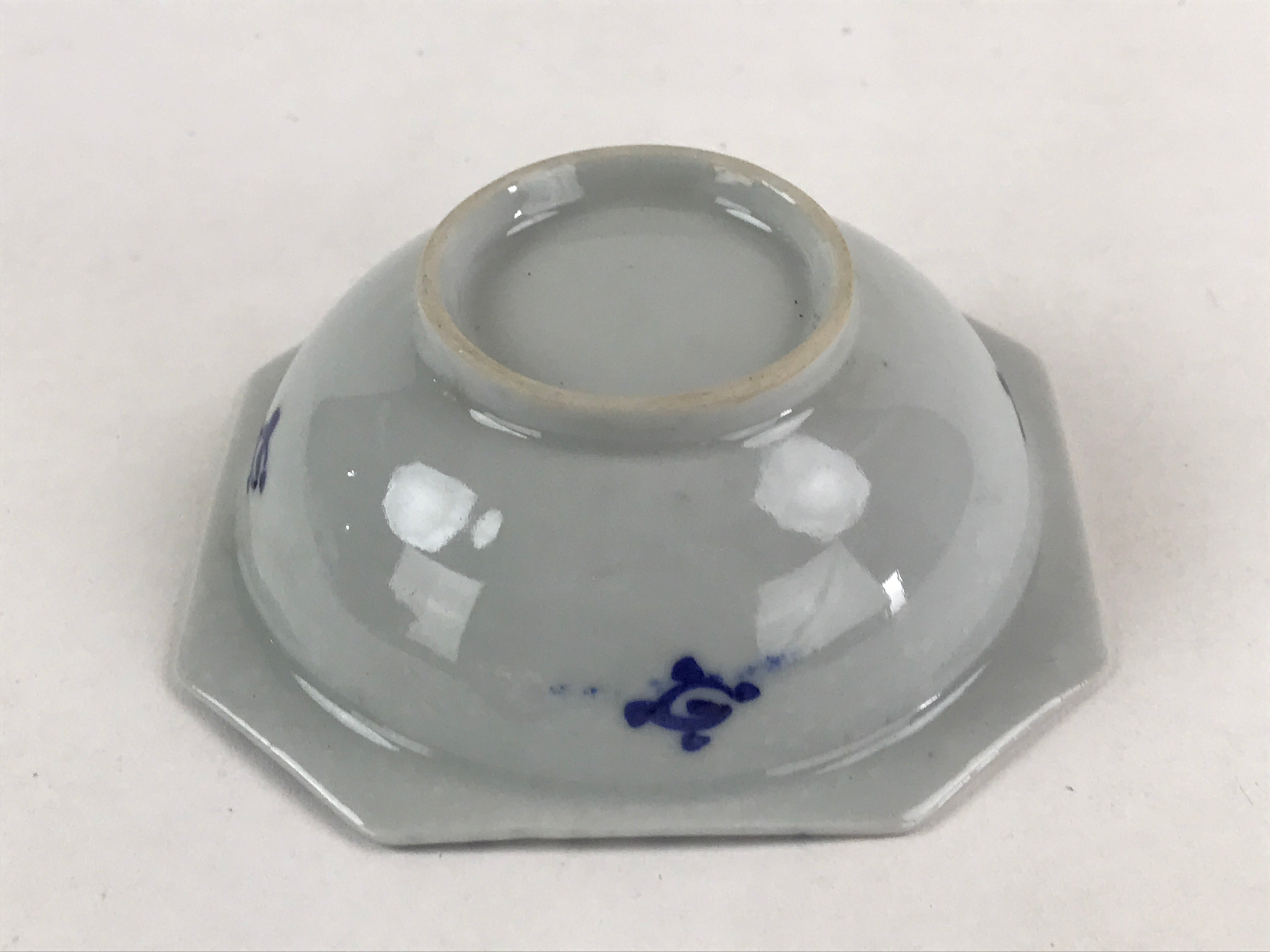 Japanese Ceramic Side Dish Plate Vtg Octagonal White Blue Bowl Yakimono PY482