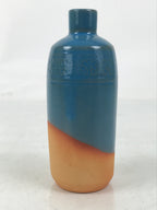 Japanese Ceramic Single Flower Vase Vtg Small Kabin Brown Blue Unglazed MFV96