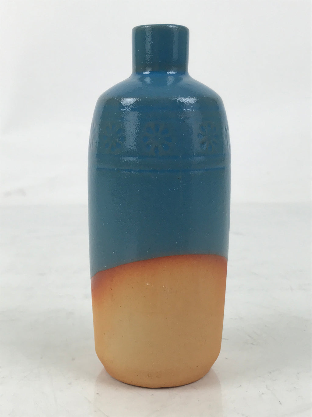 Japanese Ceramic Single Flower Vase Vtg Small Kabin Brown Blue Unglazed MFV96