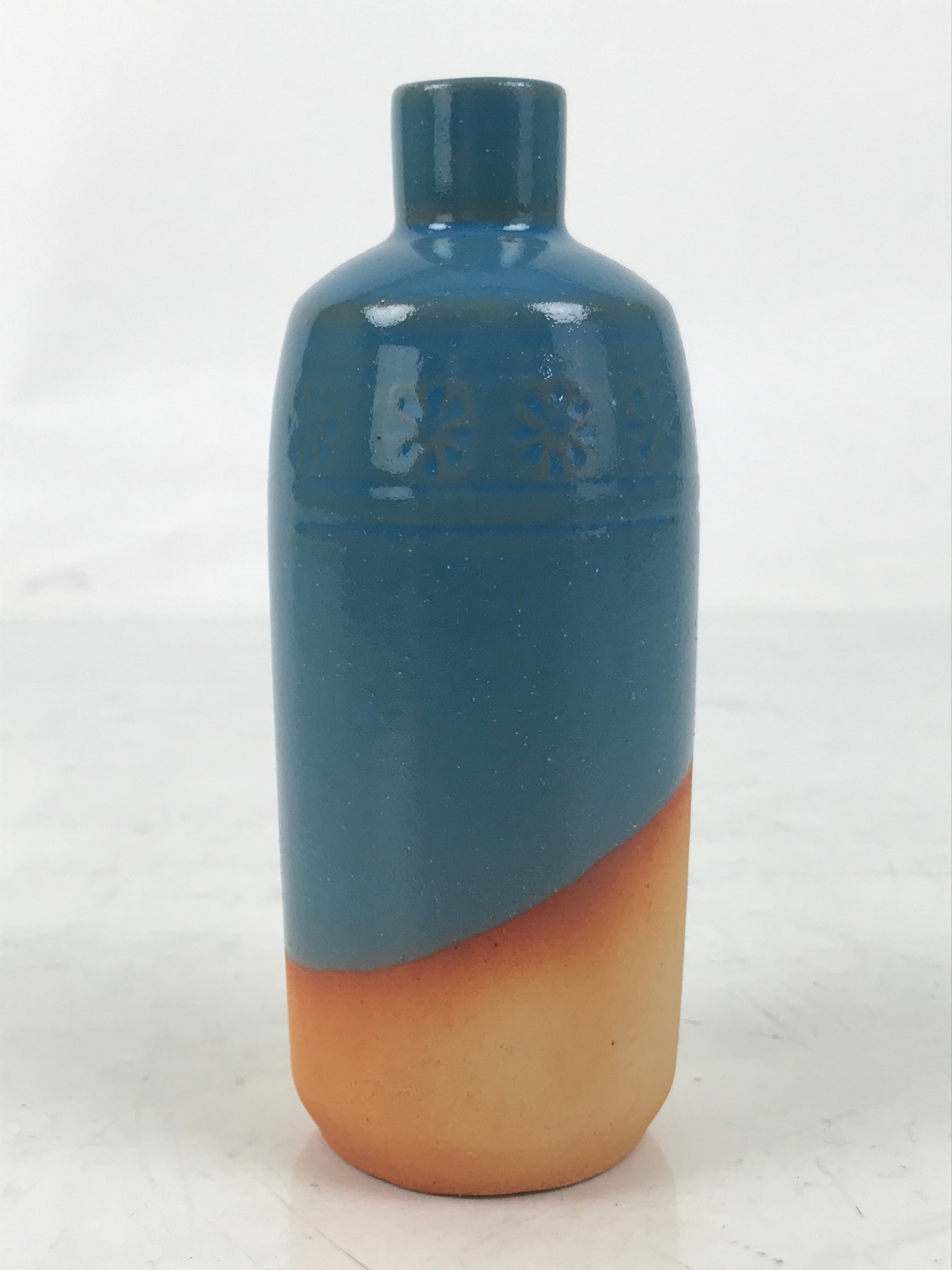 Japanese Ceramic Single Flower Vase Vtg Small Kabin Brown Blue Unglazed MFV96