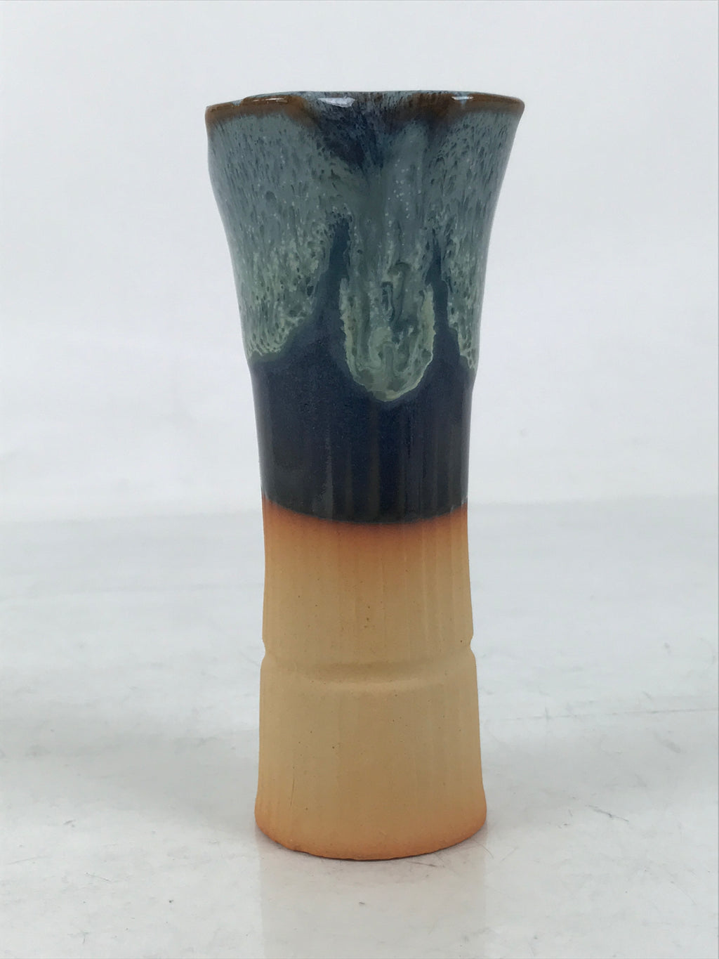 Japanese Ceramic Single Flower Vase Vtg Small Kabin Brown Blue Unglazed MFV97