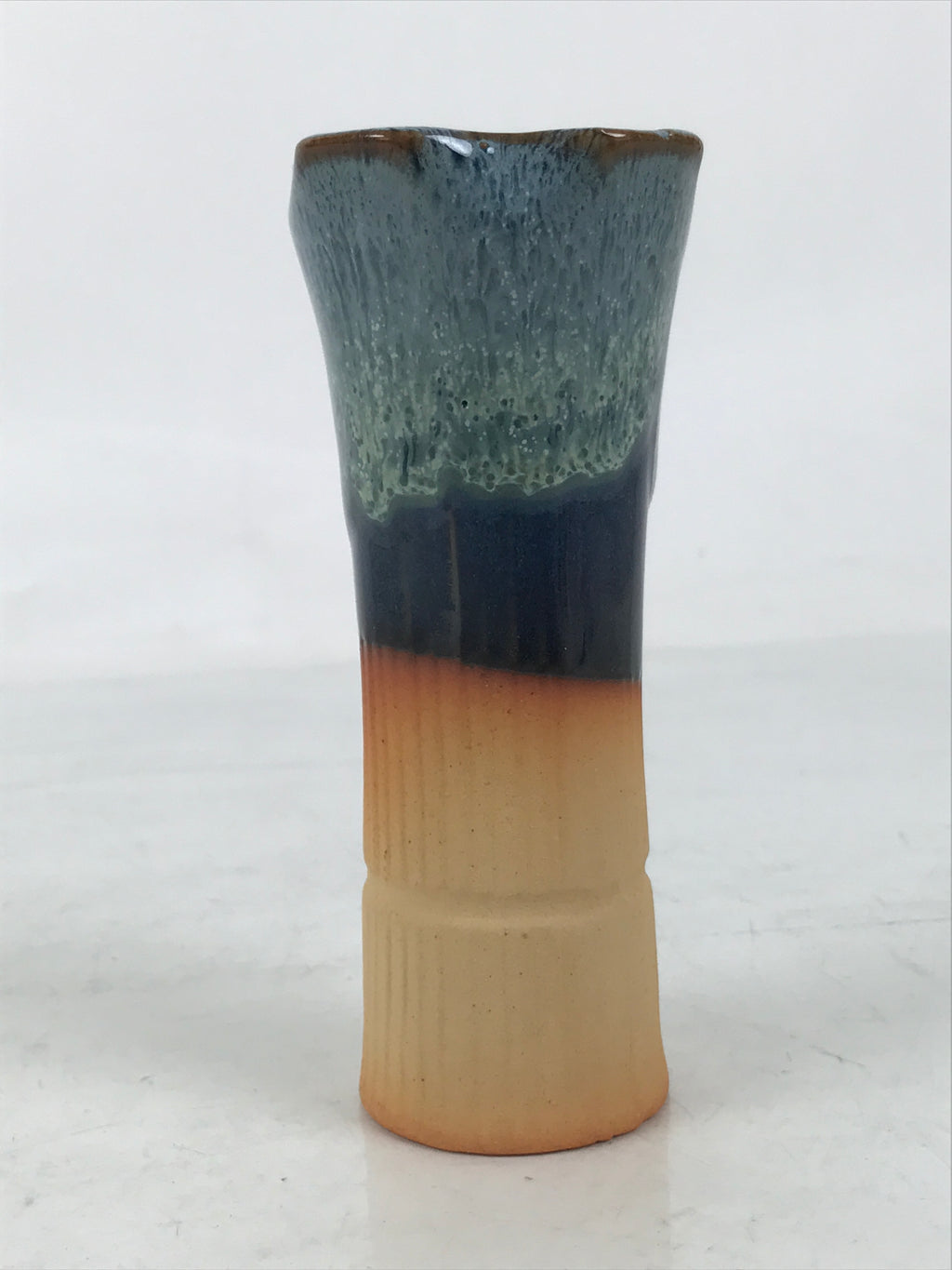 Japanese Ceramic Single Flower Vase Vtg Small Kabin Brown Blue Unglazed MFV97