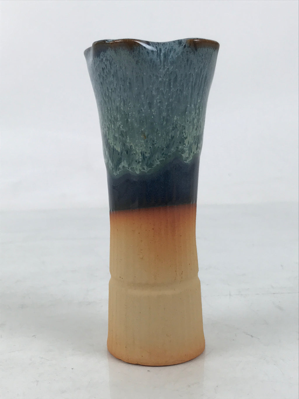 Japanese Ceramic Single Flower Vase Vtg Small Kabin Brown Blue Unglazed MFV97