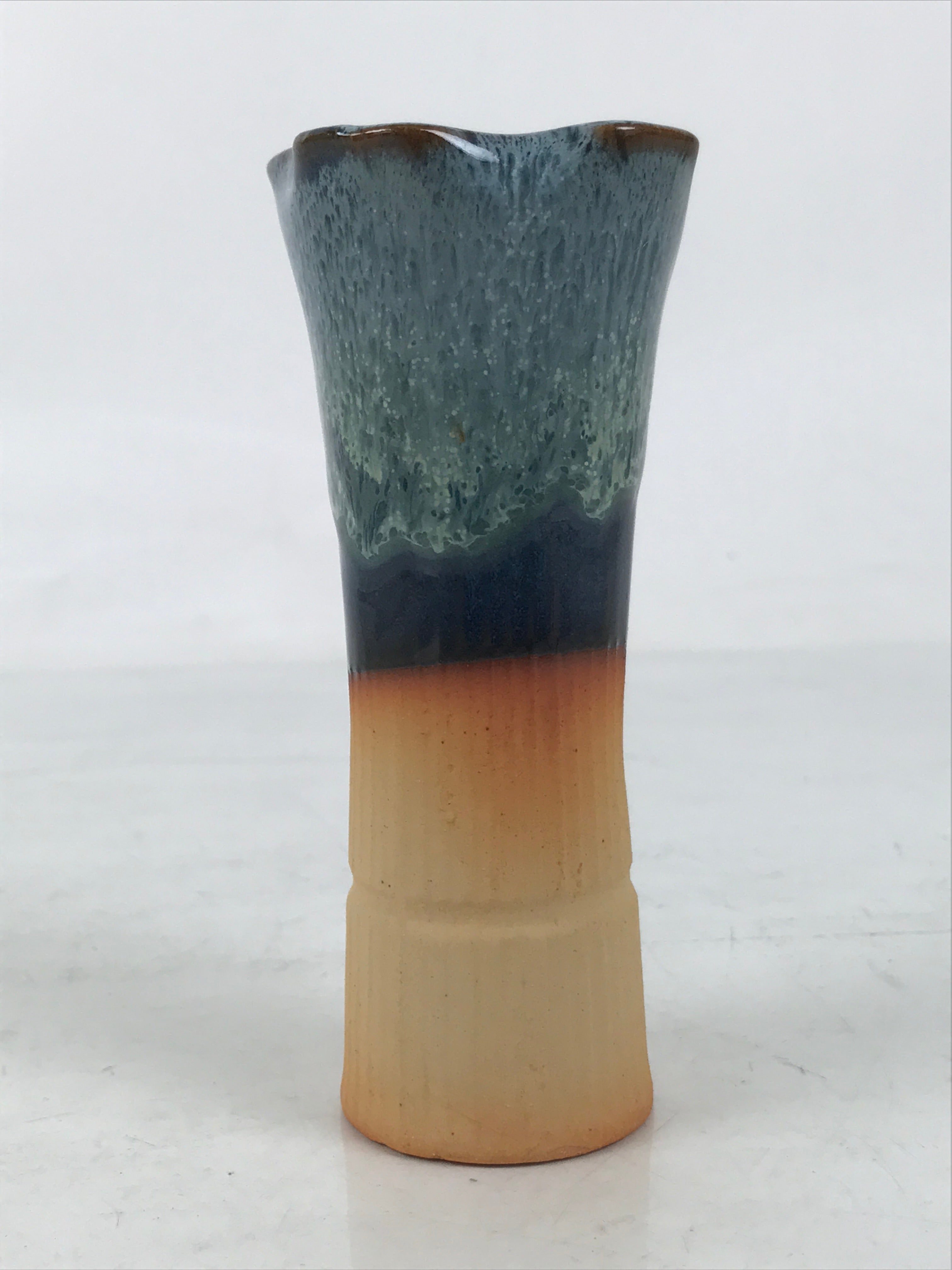 Japanese Ceramic Single Flower Vase Vtg Small Kabin Brown Blue Unglazed MFV97