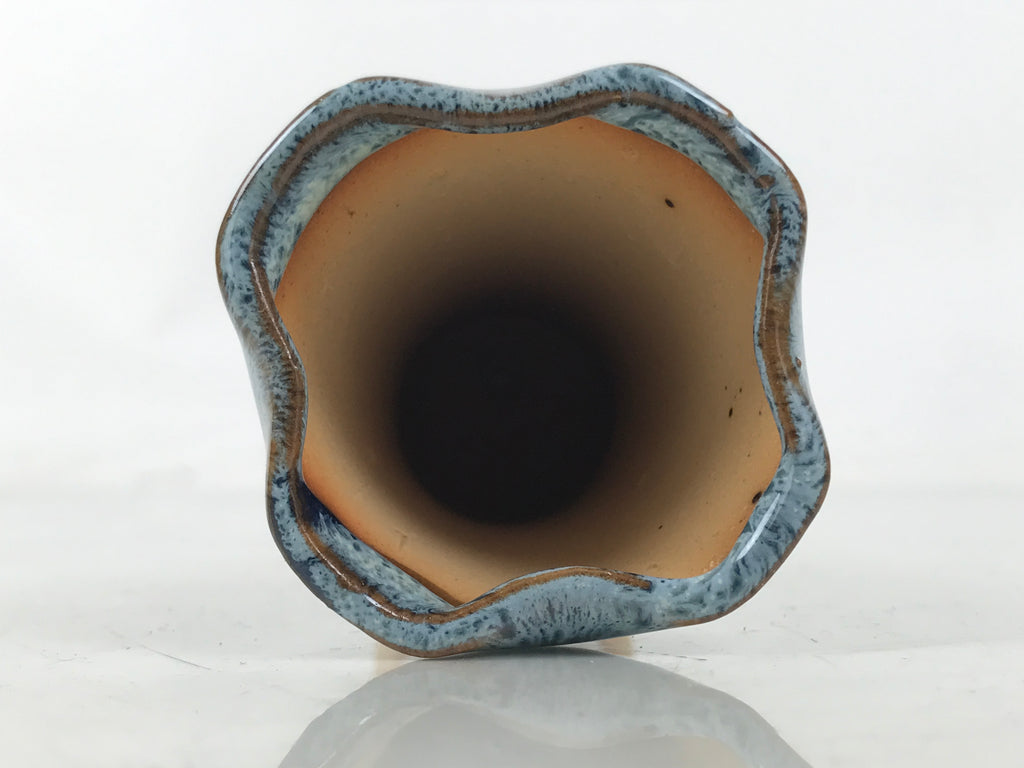 Japanese Ceramic Single Flower Vase Vtg Small Kabin Brown Blue Unglazed MFV97