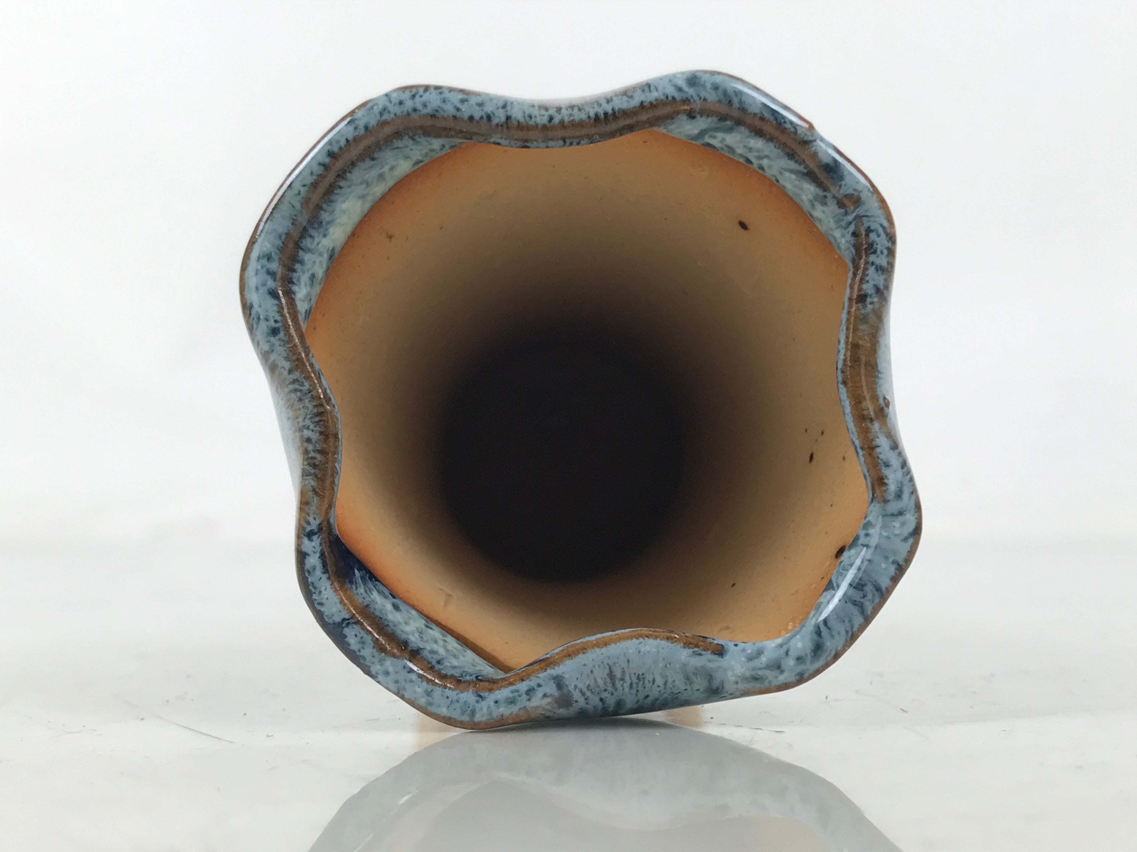 Japanese Ceramic Single Flower Vase Vtg Small Kabin Brown Blue Unglazed MFV97