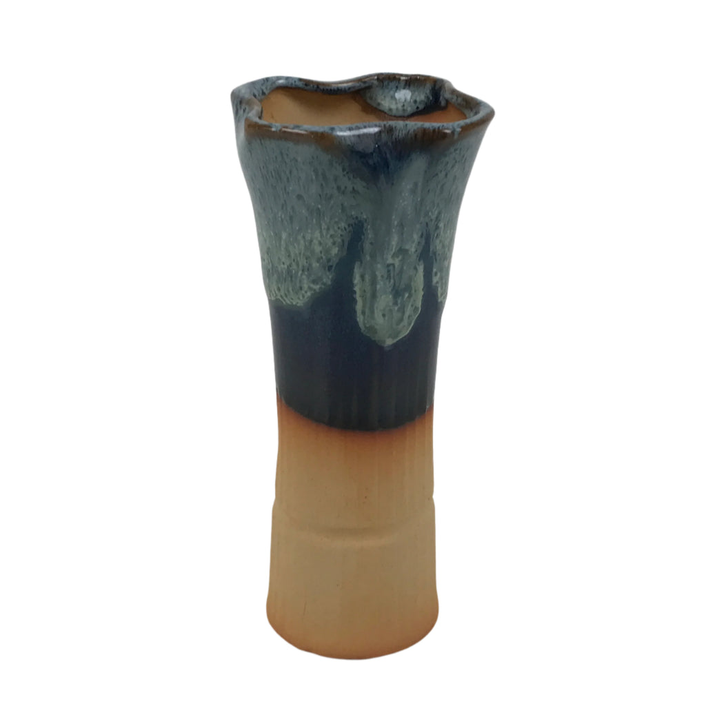 Japanese Ceramic Single Flower Vase Vtg Small Kabin Brown Blue Unglazed MFV97