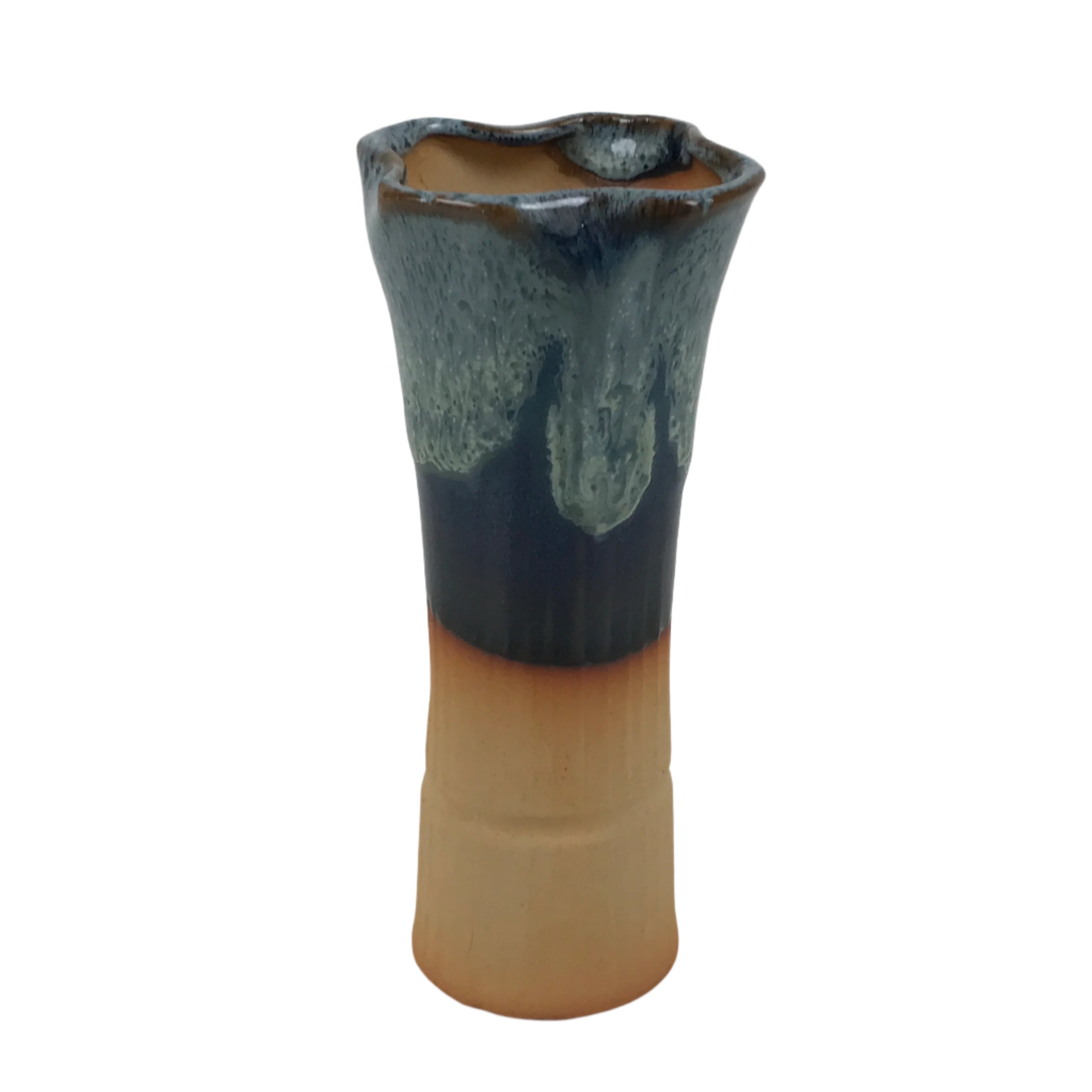 Japanese Ceramic Single Flower Vase Vtg Small Kabin Brown Blue Unglazed MFV97