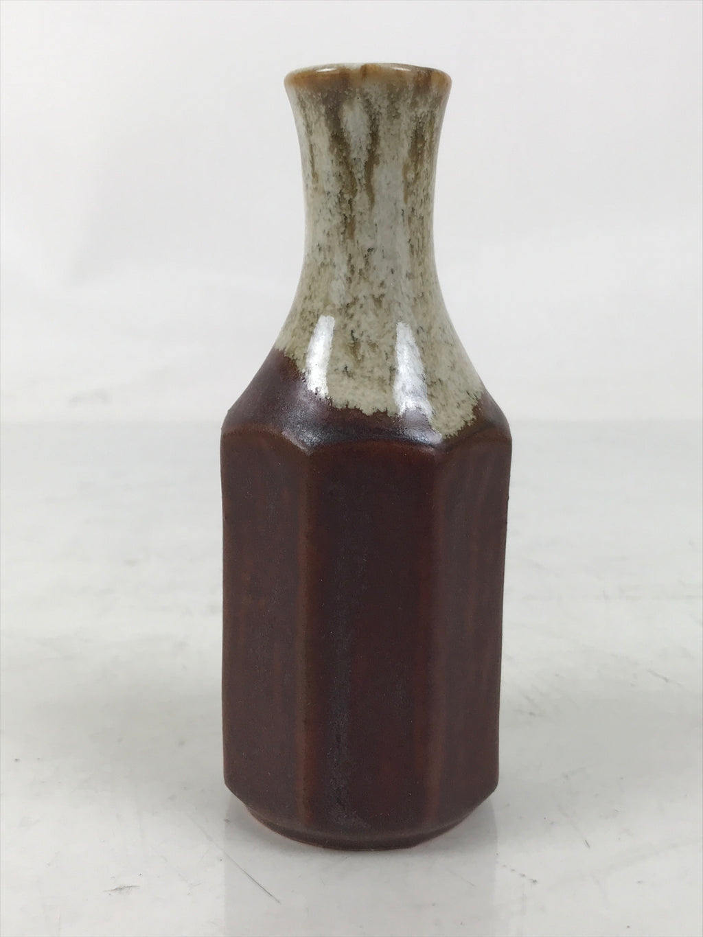 Japanese Ceramic Single Flower Vase Vtg Small Kabin Brown Round Octagon MFV95