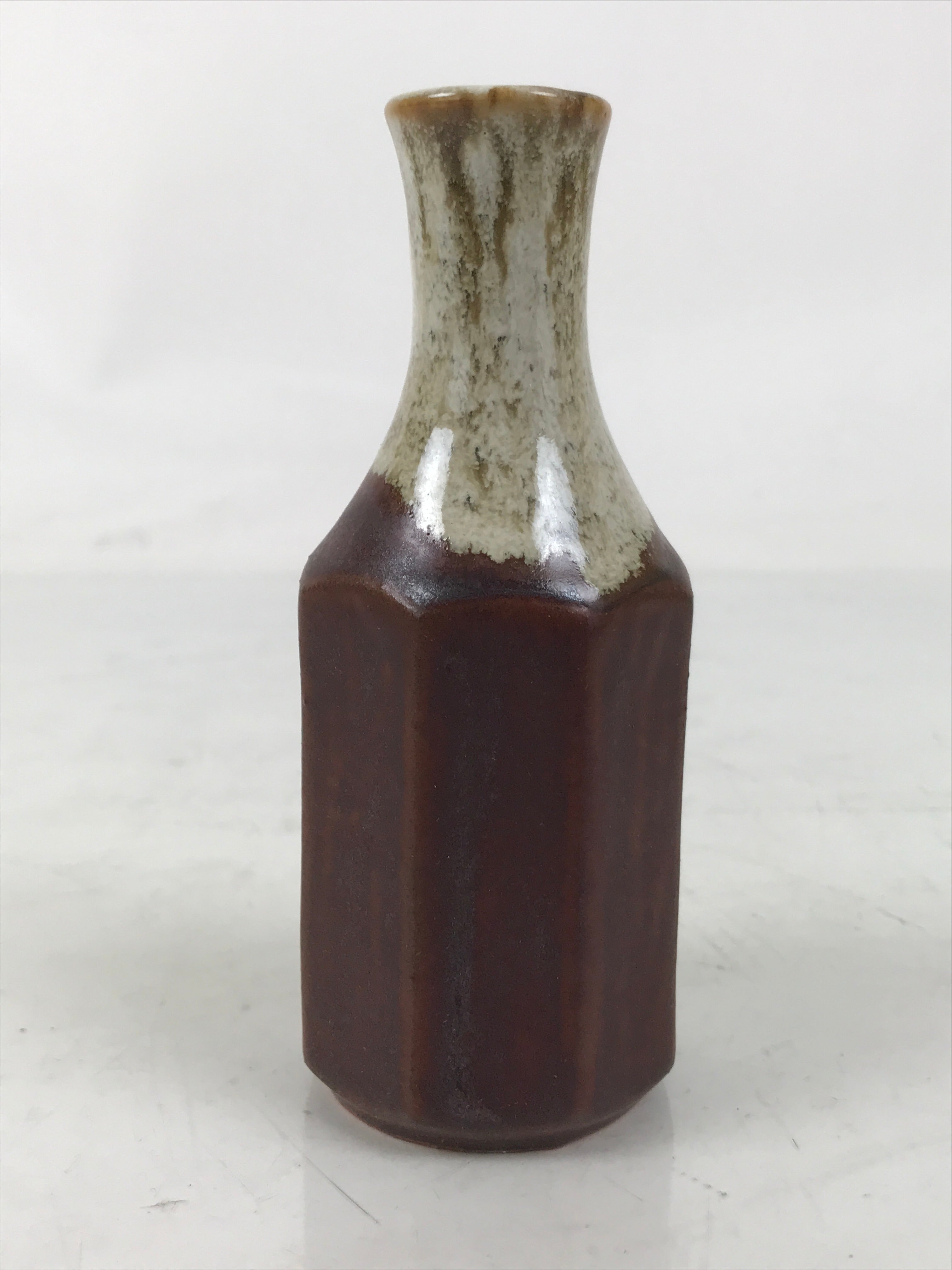Japanese Ceramic Single Flower Vase Vtg Small Kabin Brown Round Octagon MFV95