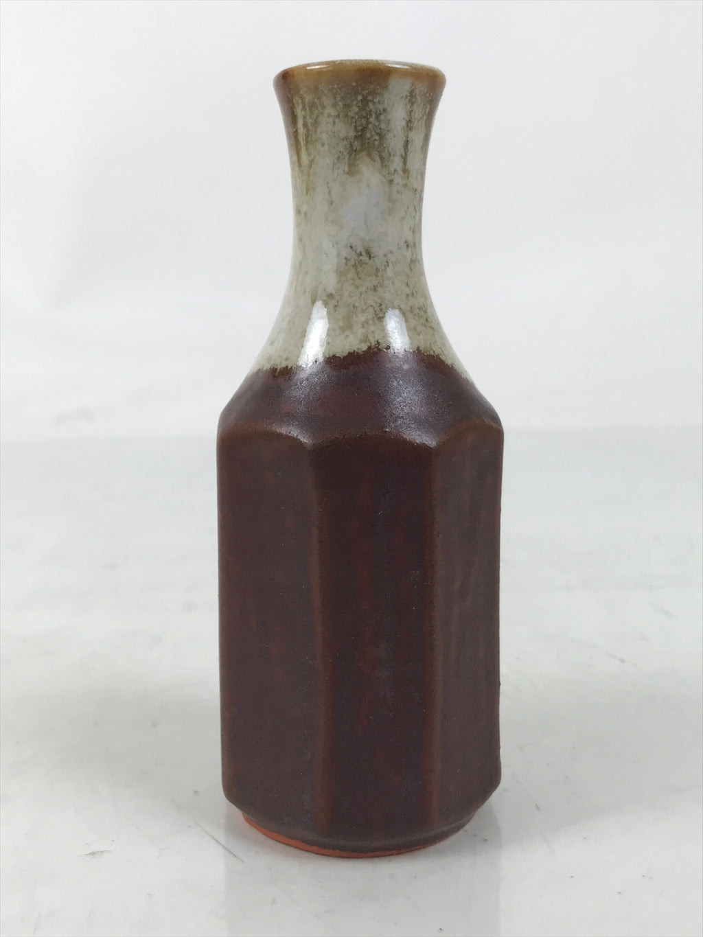 Japanese Ceramic Single Flower Vase Vtg Small Kabin Brown Round Octagon MFV95
