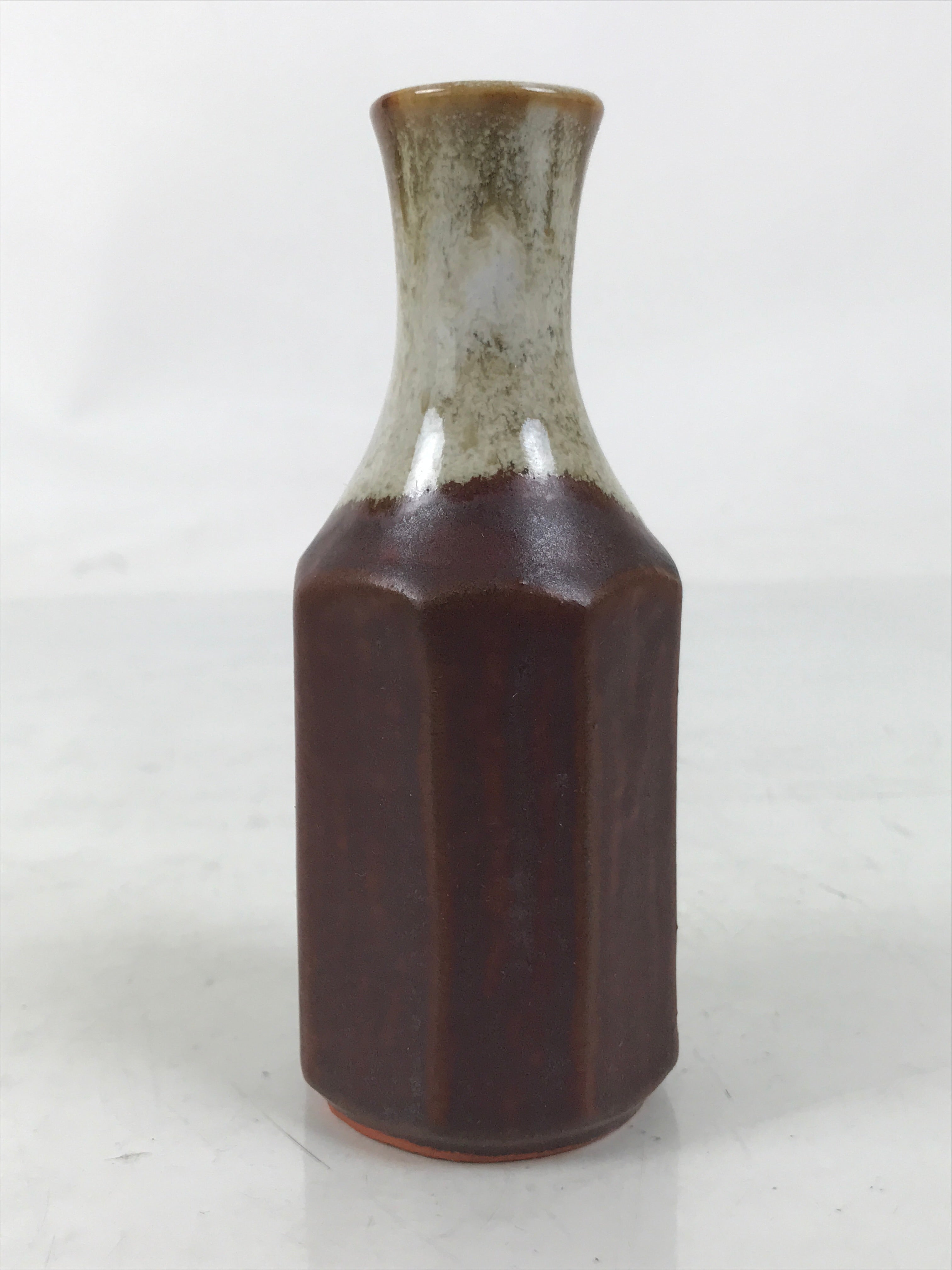 Japanese Ceramic Single Flower Vase Vtg Small Kabin Brown Round Octagon MFV95