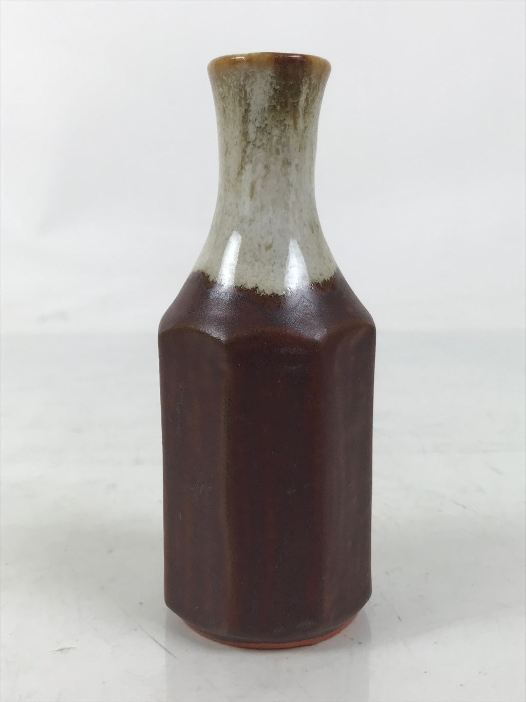 Japanese Ceramic Single Flower Vase Vtg Small Kabin Brown Round Octagon MFV95