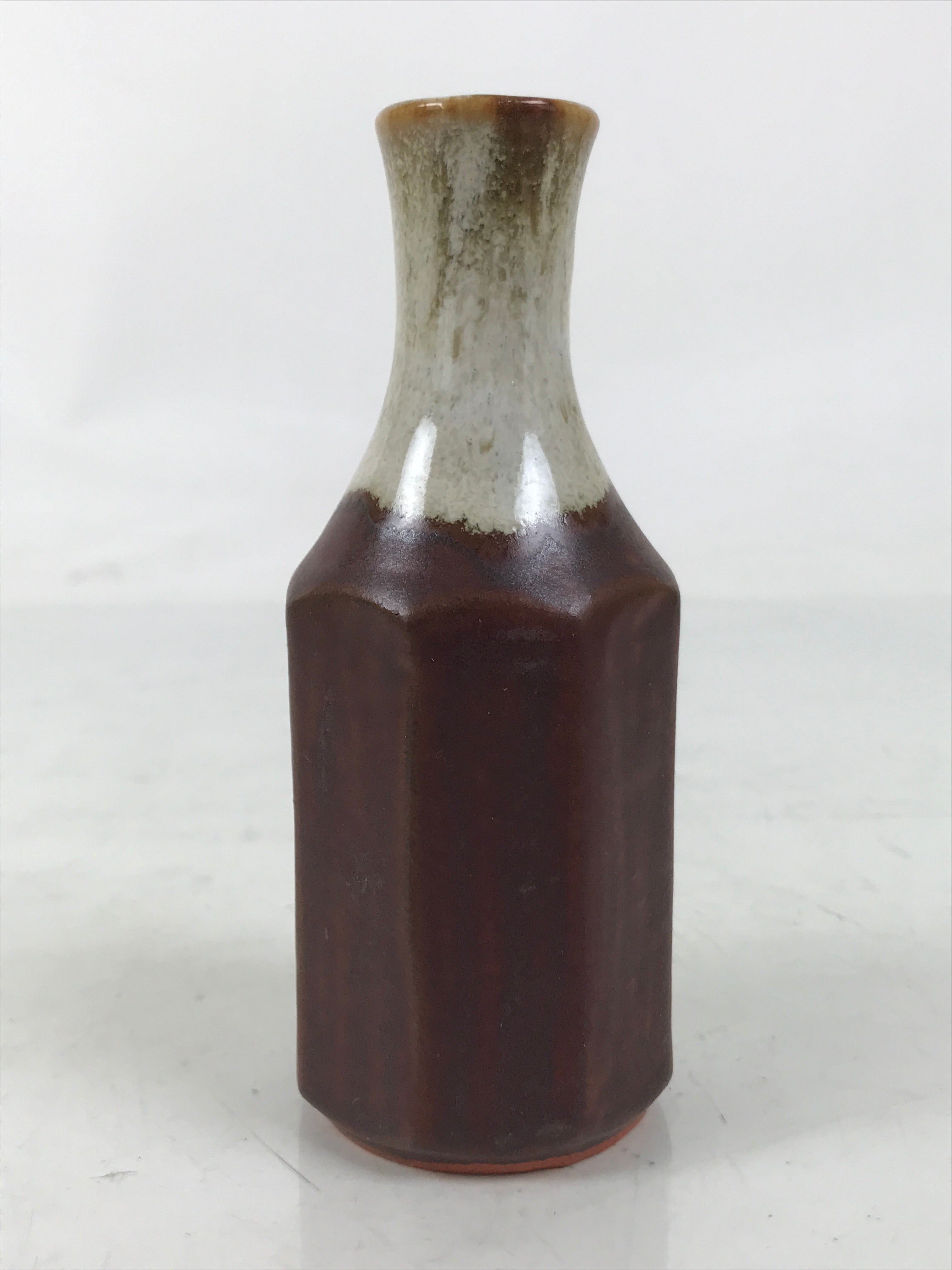 Japanese Ceramic Single Flower Vase Vtg Small Kabin Brown Round Octagon MFV95
