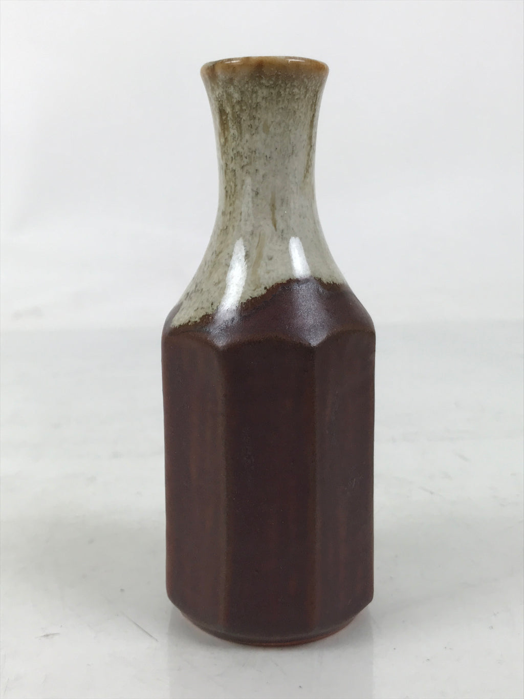 Japanese Ceramic Single Flower Vase Vtg Small Kabin Brown Round Octagon MFV95