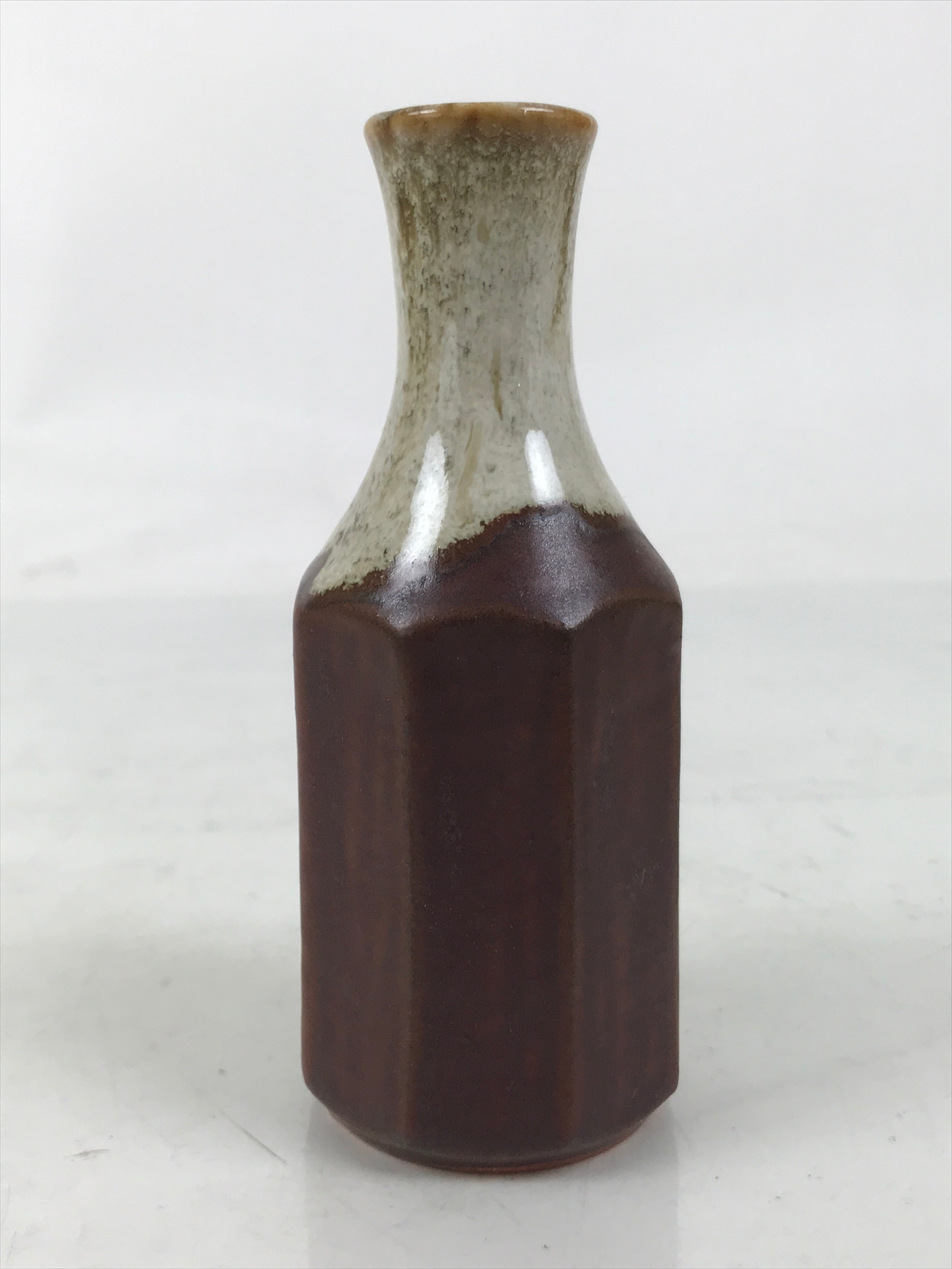 Japanese Ceramic Single Flower Vase Vtg Small Kabin Brown Round Octagon MFV95