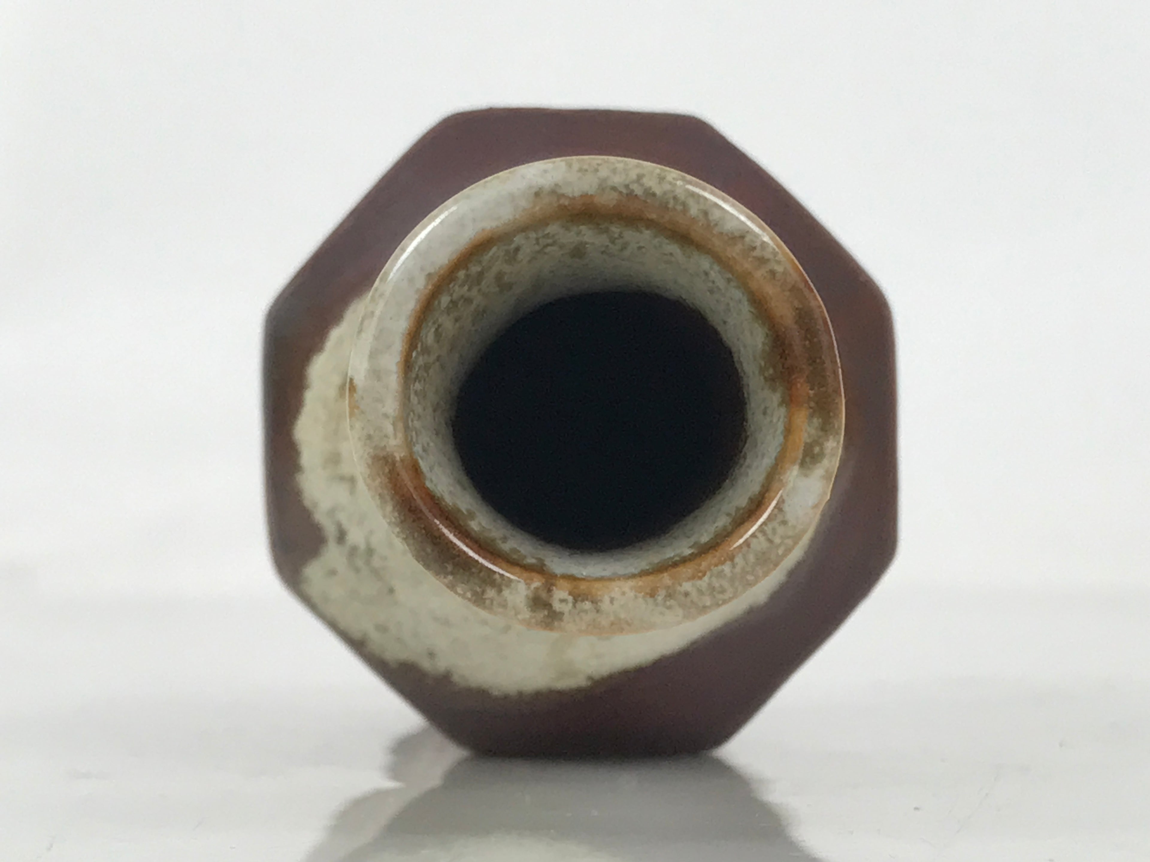 Japanese Ceramic Single Flower Vase Vtg Small Kabin Brown Round Octagon MFV95