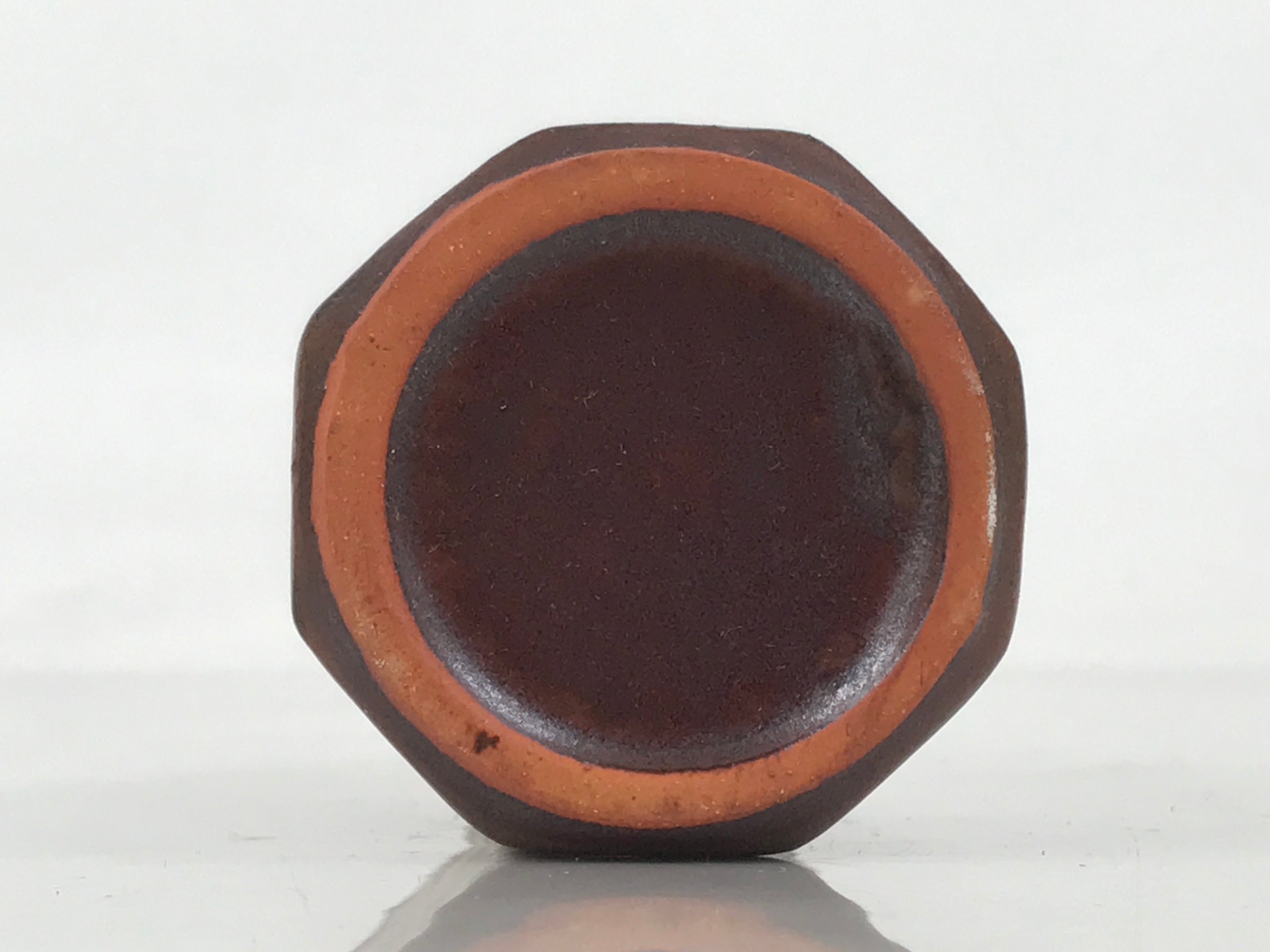 Japanese Ceramic Single Flower Vase Vtg Small Kabin Brown Round Octagon MFV95