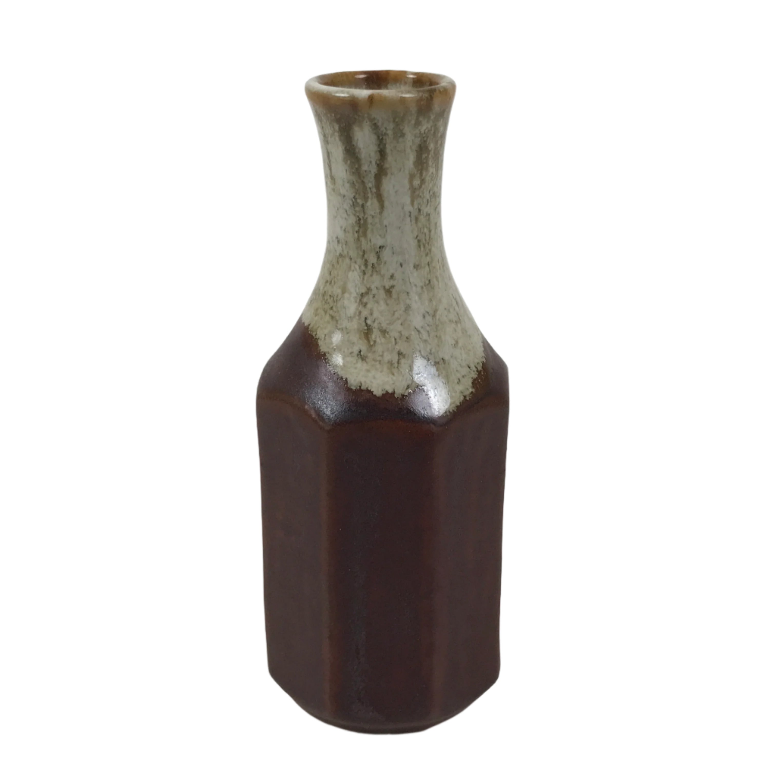 Japanese Ceramic Single Flower Vase Vtg Small Kabin Brown Round Octagon MFV95