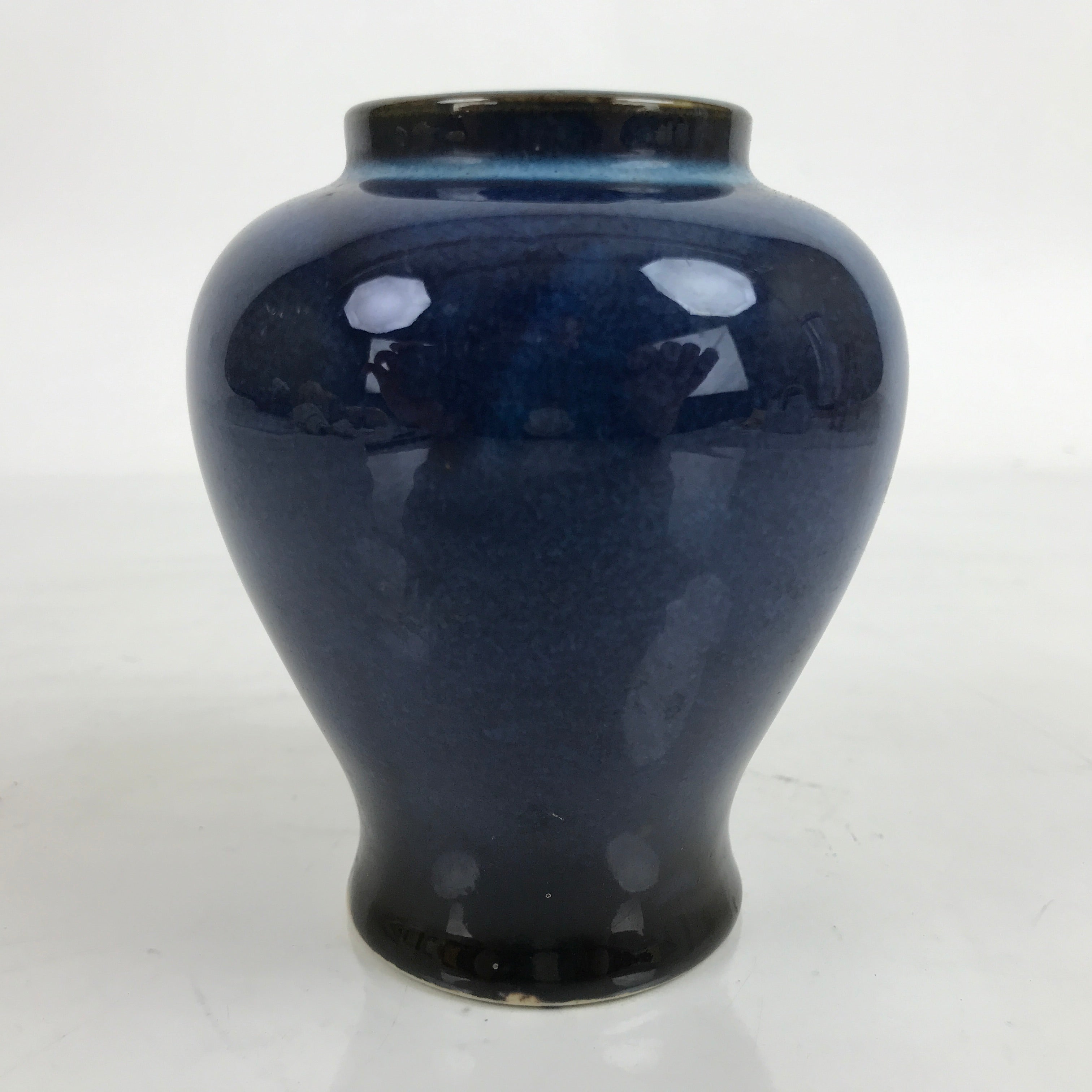 Japanese Ceramic Single Flower Vase Vtg Small Kabin Dark Blue Black Glaze MFV83