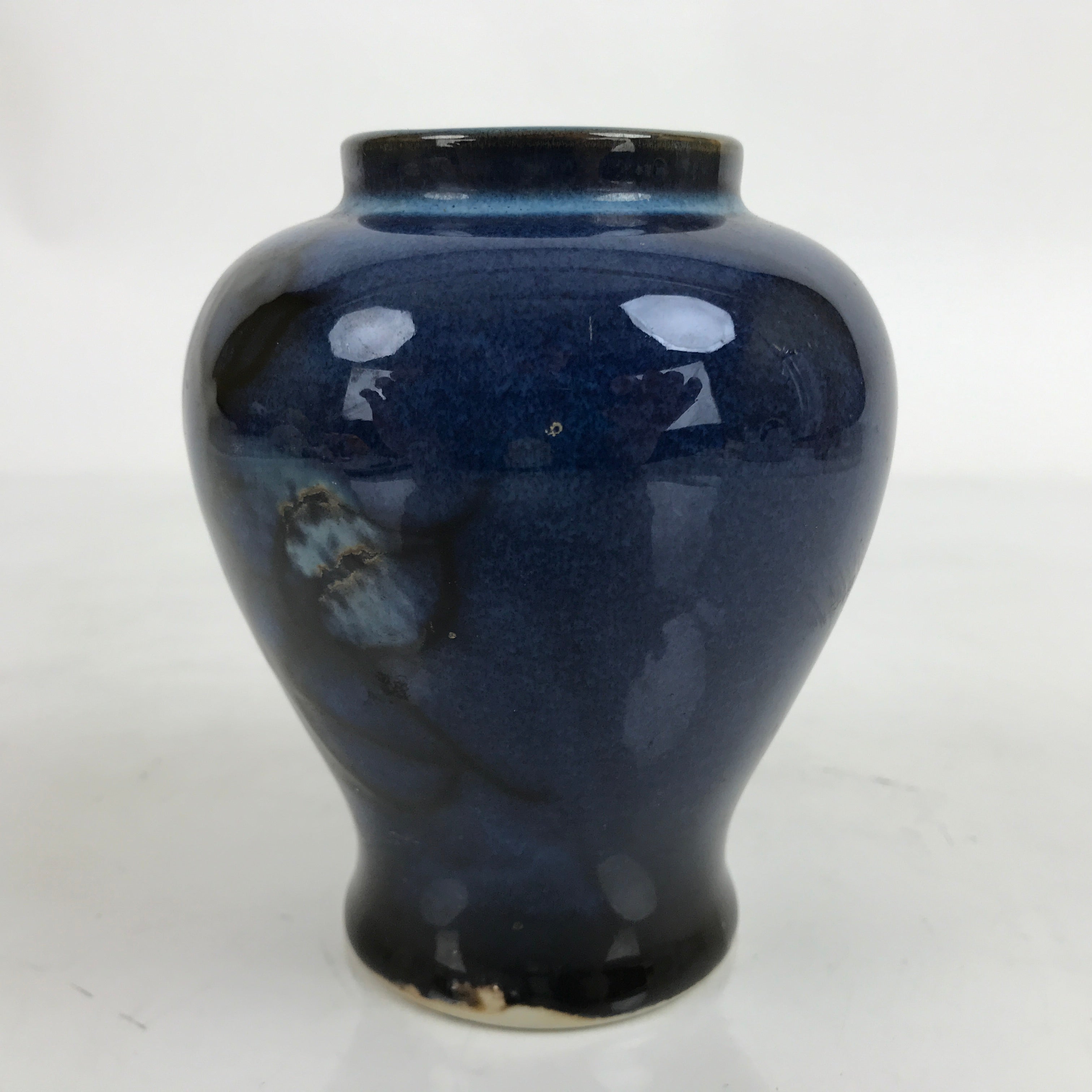 Japanese Ceramic Single Flower Vase Vtg Small Kabin Dark Blue Black Glaze MFV83