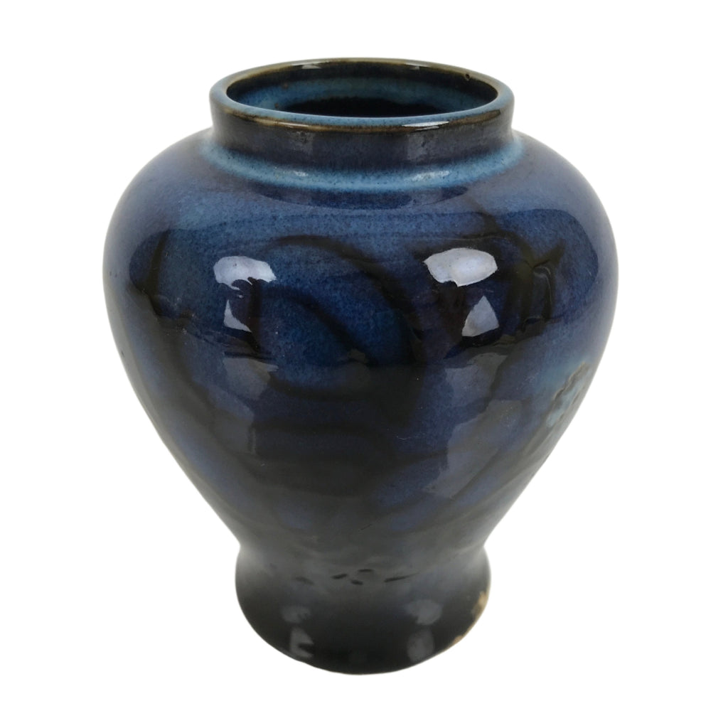 Japanese Ceramic Single Flower Vase Vtg Small Kabin Dark Blue Black Glaze MFV83