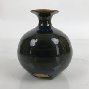 Japanese Ceramic Single Flower Vase Vtg Small Kabin Dark Blue Brown Glaze MFV82