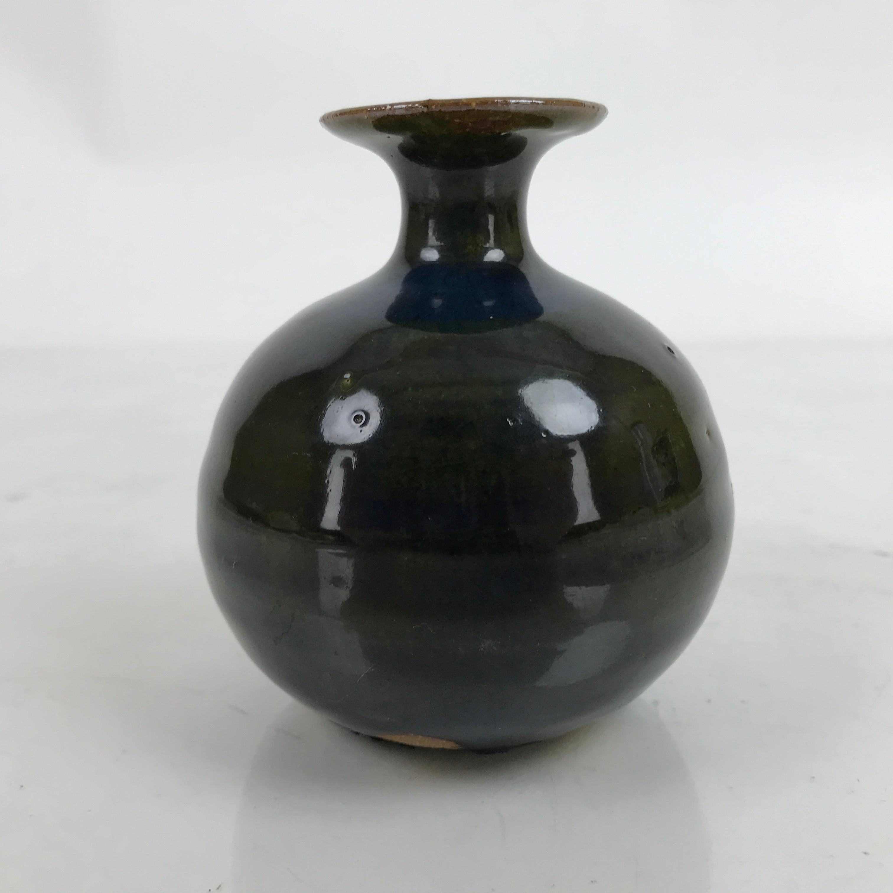 Japanese Ceramic Single Flower Vase Vtg Small Kabin Dark Blue Brown Glaze MFV82