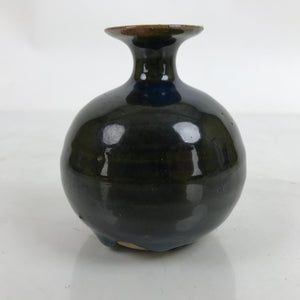 Japanese Ceramic Single Flower Vase Vtg Small Kabin Dark Blue Brown Glaze MFV82