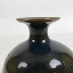 Japanese Ceramic Single Flower Vase Vtg Small Kabin Dark Blue Brown Glaze MFV82