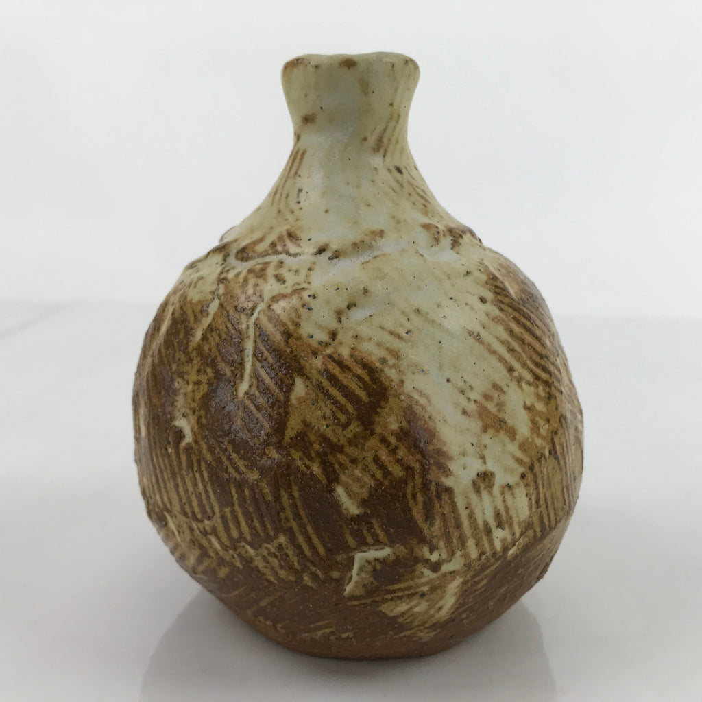 Japanese Ceramic Single Flower Vase Vtg Small Kabin Round Brown Beige MFV79