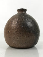 Japanese Ceramic Single Flower Vase Vtg Small Kabin Round Brown Gray MFV92