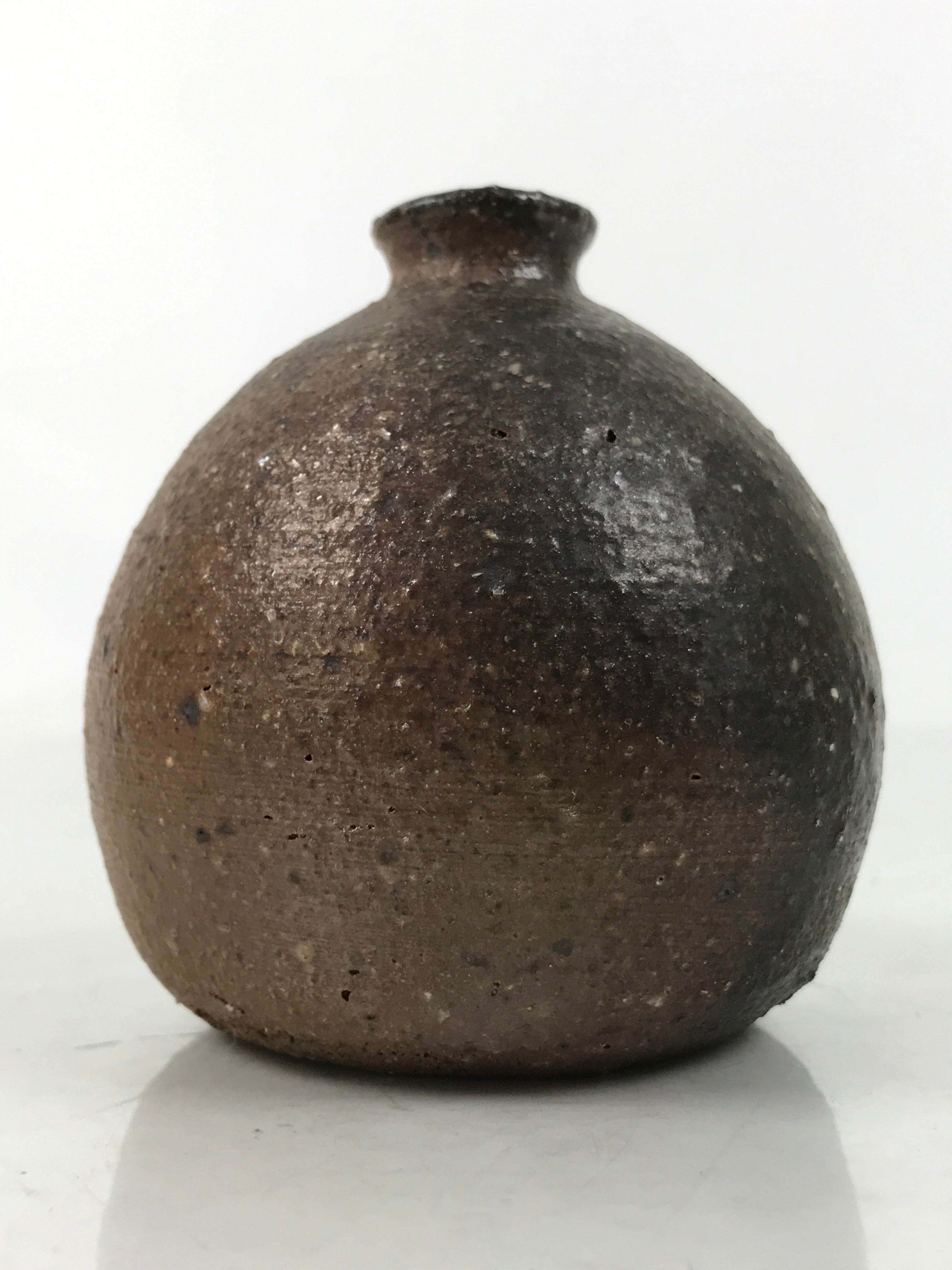 Japanese Ceramic Single Flower Vase Vtg Small Kabin Round Brown Gray MFV92