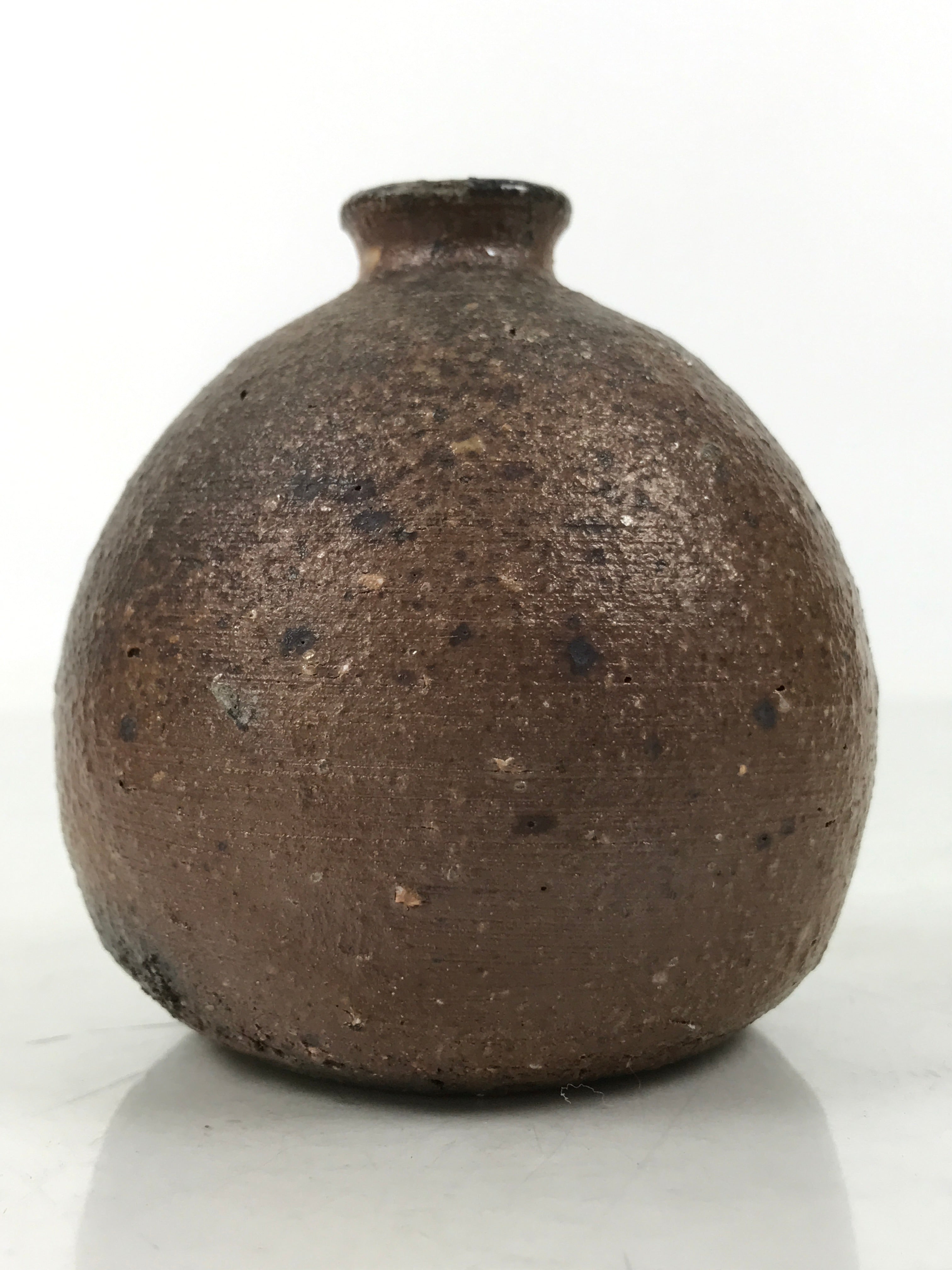 Japanese Ceramic Single Flower Vase Vtg Small Kabin Round Brown Gray MFV92