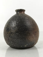 Japanese Ceramic Single Flower Vase Vtg Small Kabin Round Brown Gray MFV92