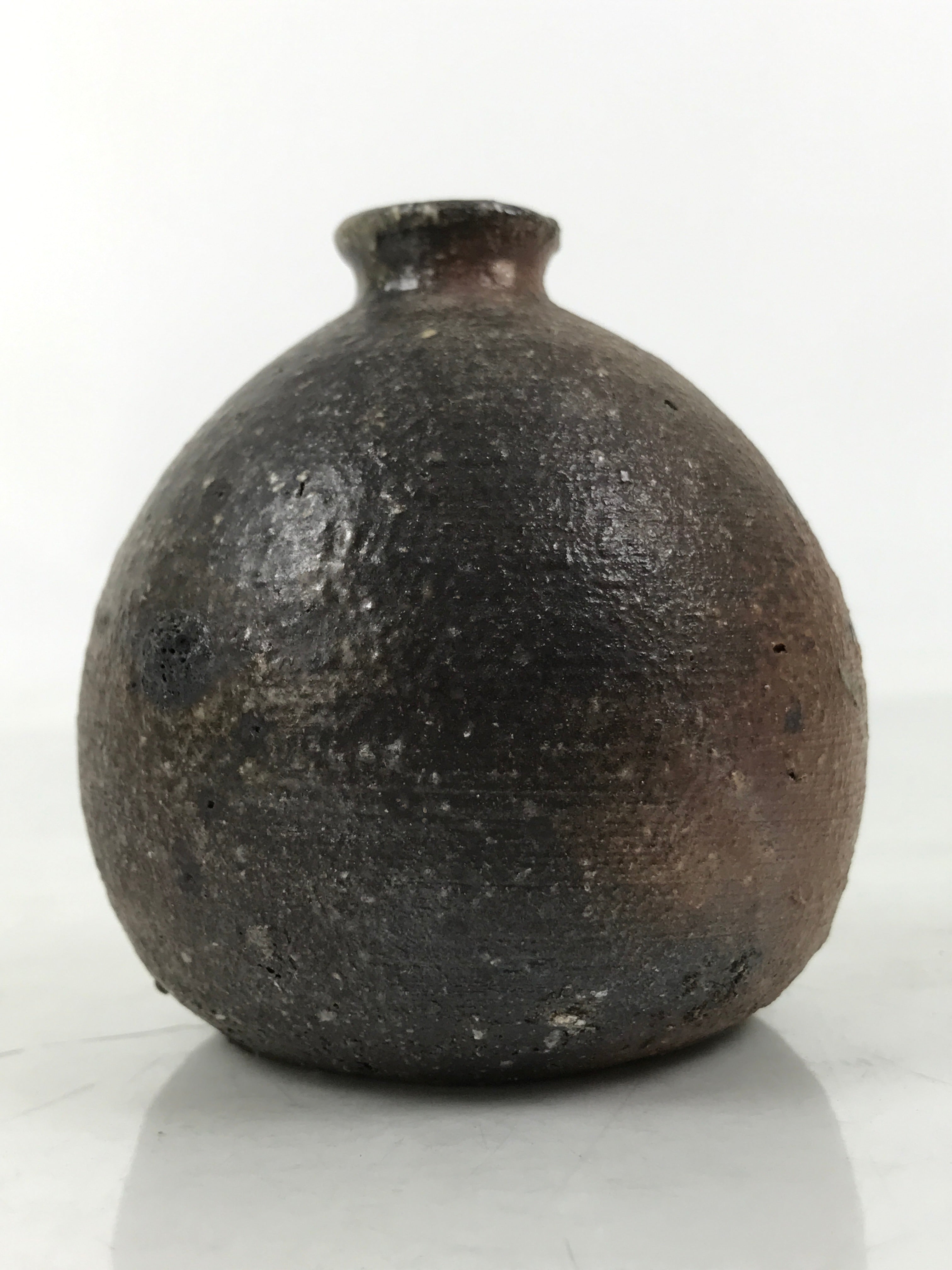 Japanese Ceramic Single Flower Vase Vtg Small Kabin Round Brown Gray MFV92