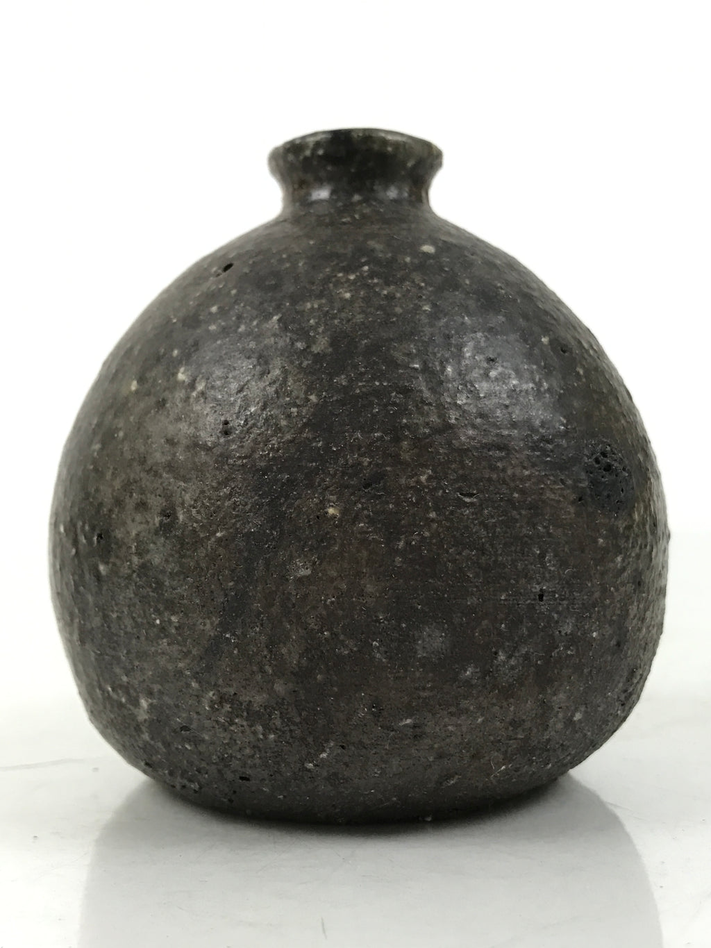 Japanese Ceramic Single Flower Vase Vtg Small Kabin Round Brown Gray MFV92