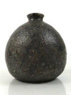 Japanese Ceramic Single Flower Vase Vtg Small Kabin Round Brown Gray MFV92