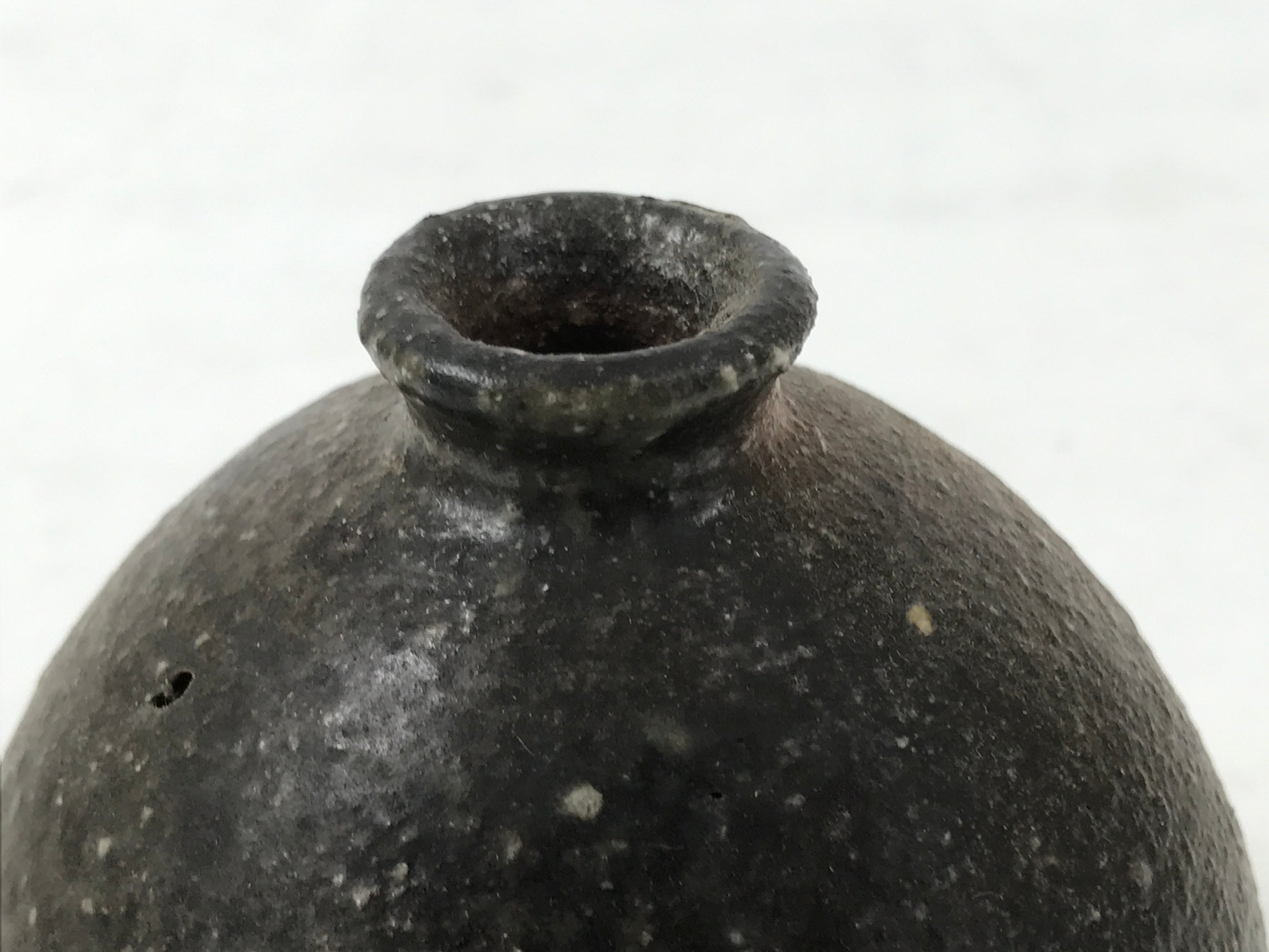 Japanese Ceramic Single Flower Vase Vtg Small Kabin Round Brown Gray MFV92