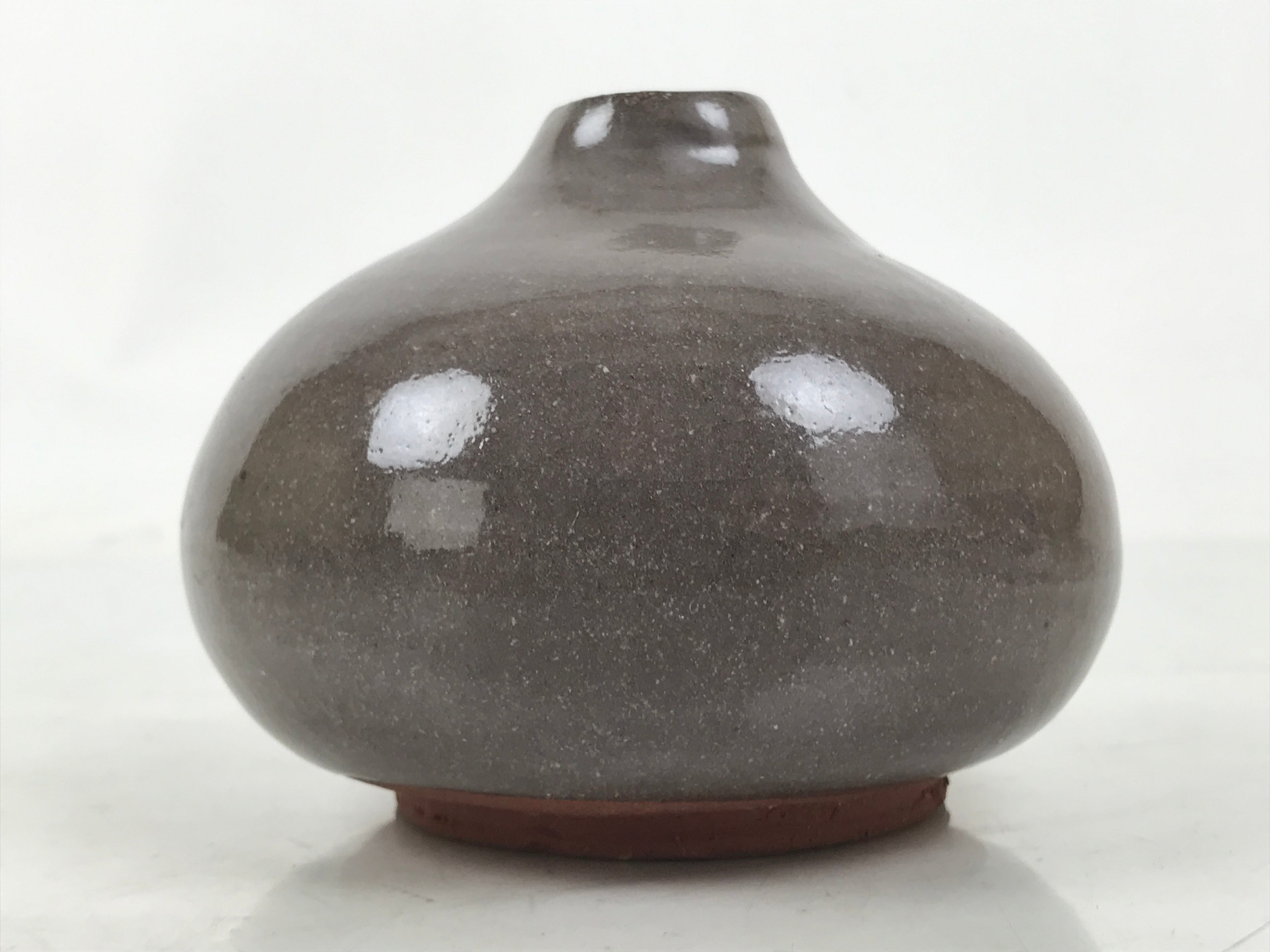 Japanese Ceramic Single Flower Vase Vtg Small Kabin Round Gray Crackle MFV99