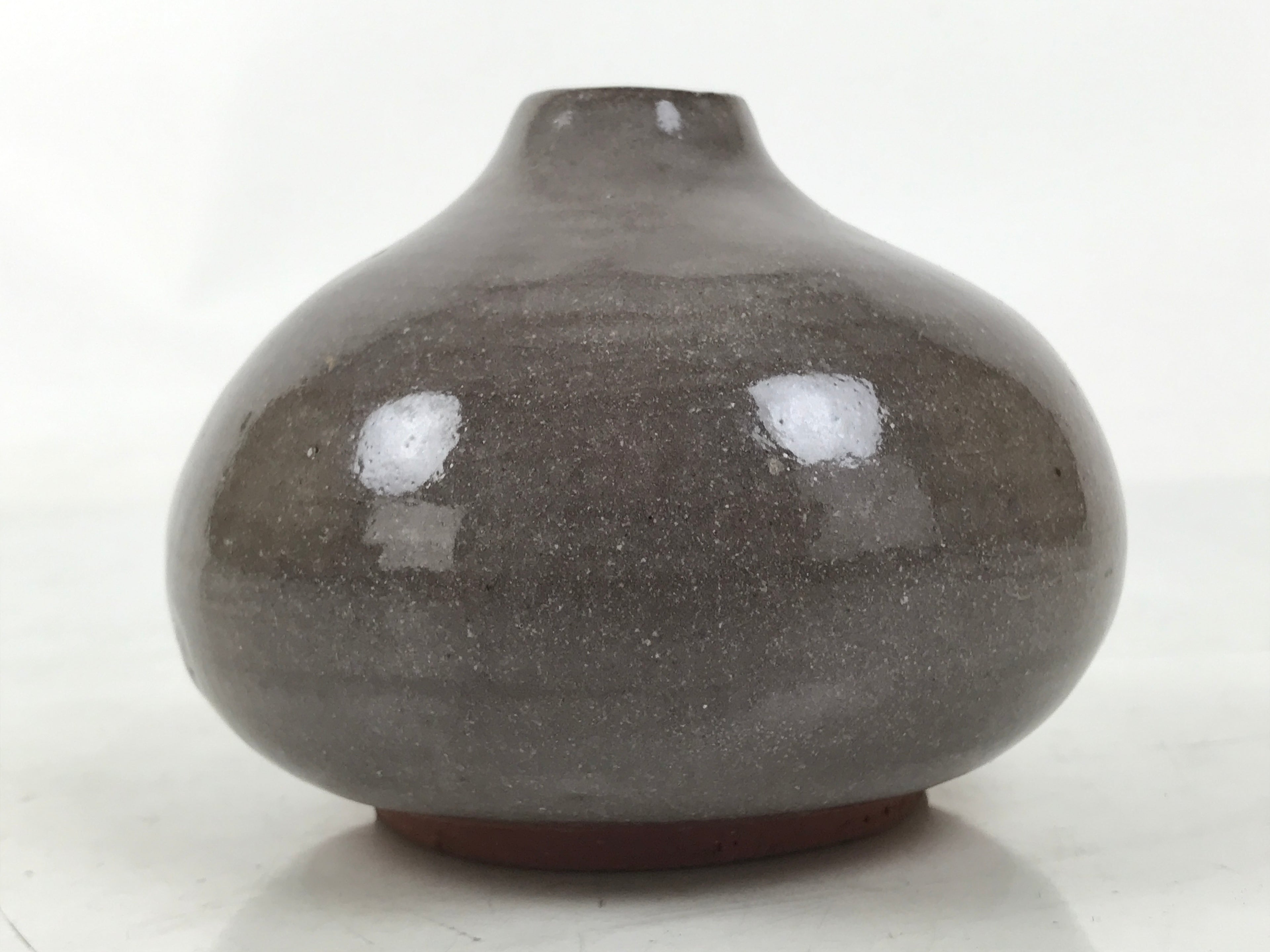 Japanese Ceramic Single Flower Vase Vtg Small Kabin Round Gray Crackle MFV99