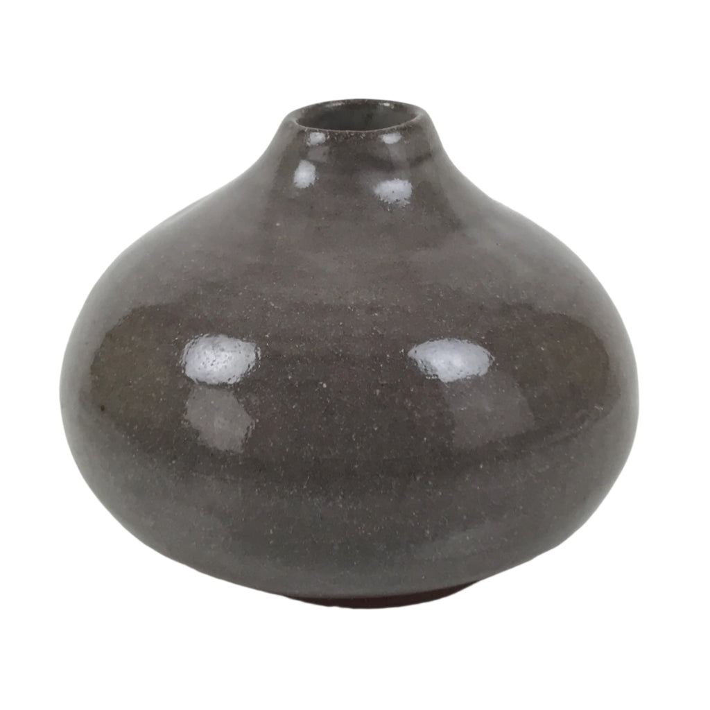 Japanese Ceramic Single Flower Vase Vtg Small Kabin Round Gray Crackle MFV99