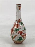 Japanese Ceramic Single Flower Vase Vtg Small Kabin White Red Crane Neck MFV94
