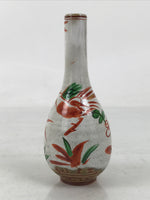 Japanese Ceramic Single Flower Vase Vtg Small Kabin White Red Crane Neck MFV94