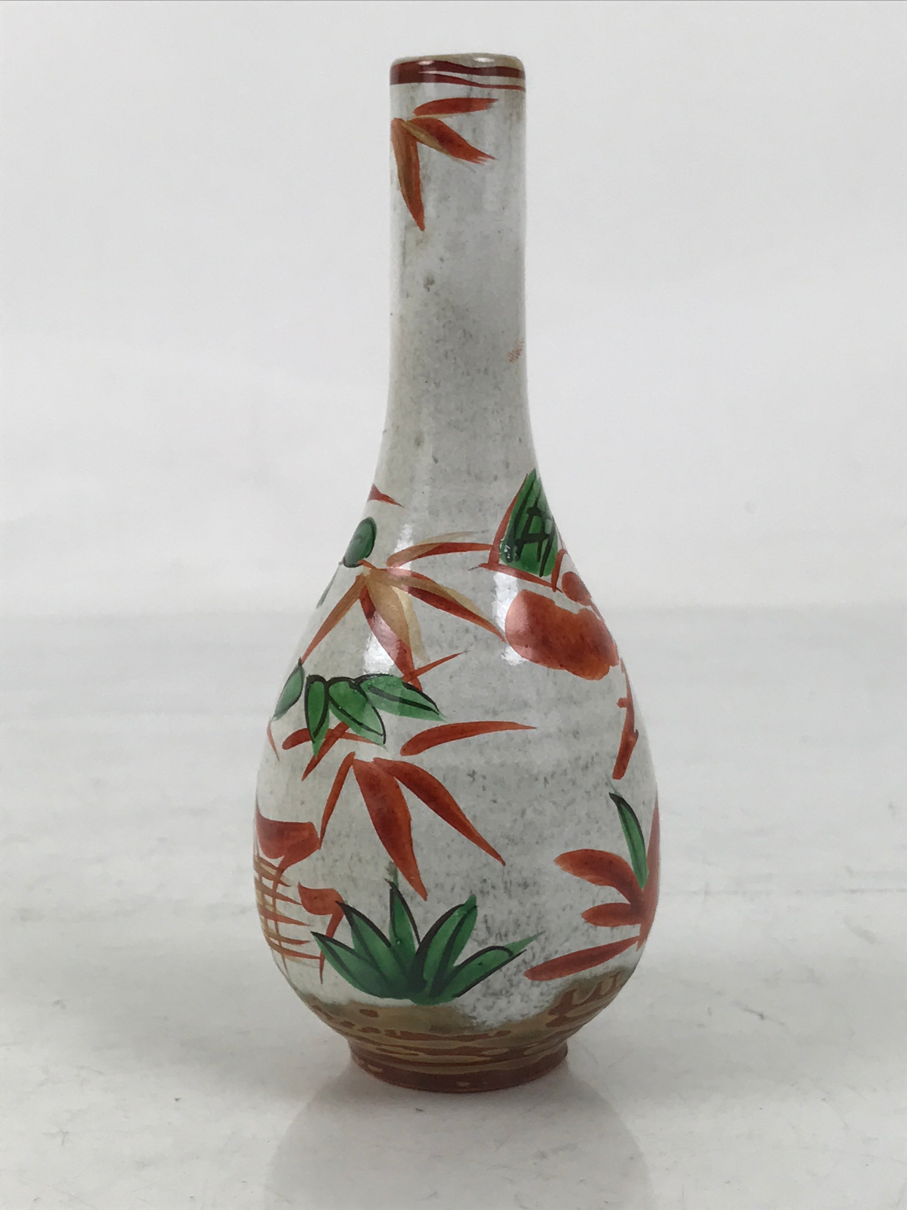 Japanese Ceramic Single Flower Vase Vtg Small Kabin White Red Crane Neck MFV94