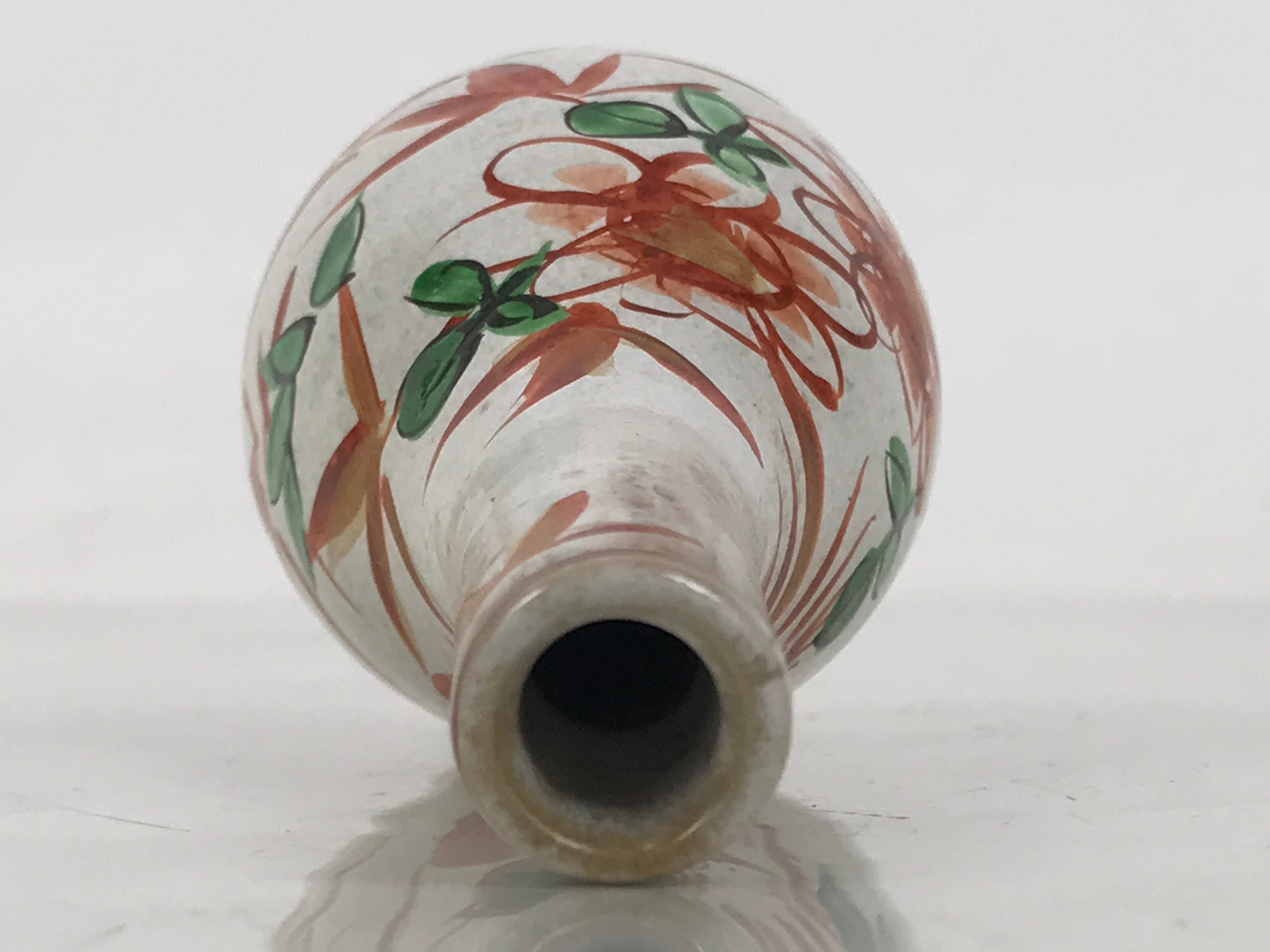 Japanese Ceramic Single Flower Vase Vtg Small Kabin White Red Crane Neck MFV94