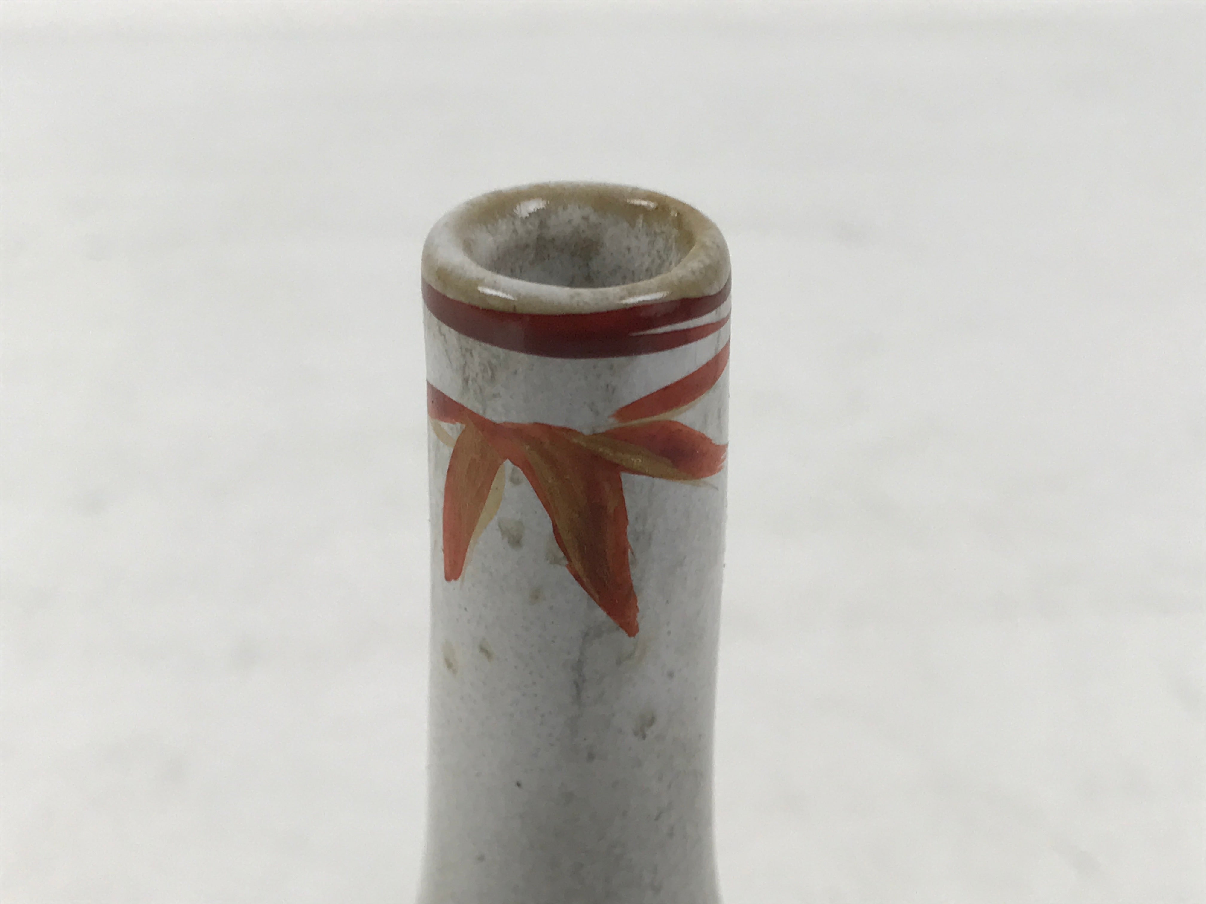Japanese Ceramic Single Flower Vase Vtg Small Kabin White Red Crane Neck MFV94