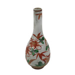 Japanese Ceramic Single Flower Vase Vtg Small Kabin White Red Crane Neck MFV94