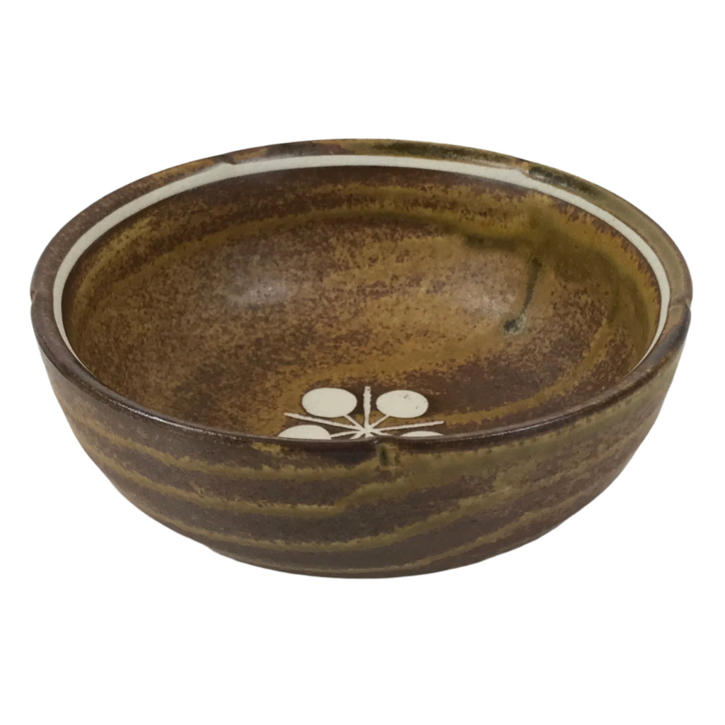 Japanese Ceramic Small Bowl Kobachi Vtg Namasu Dish Plum Blossom Ume Brown Y287