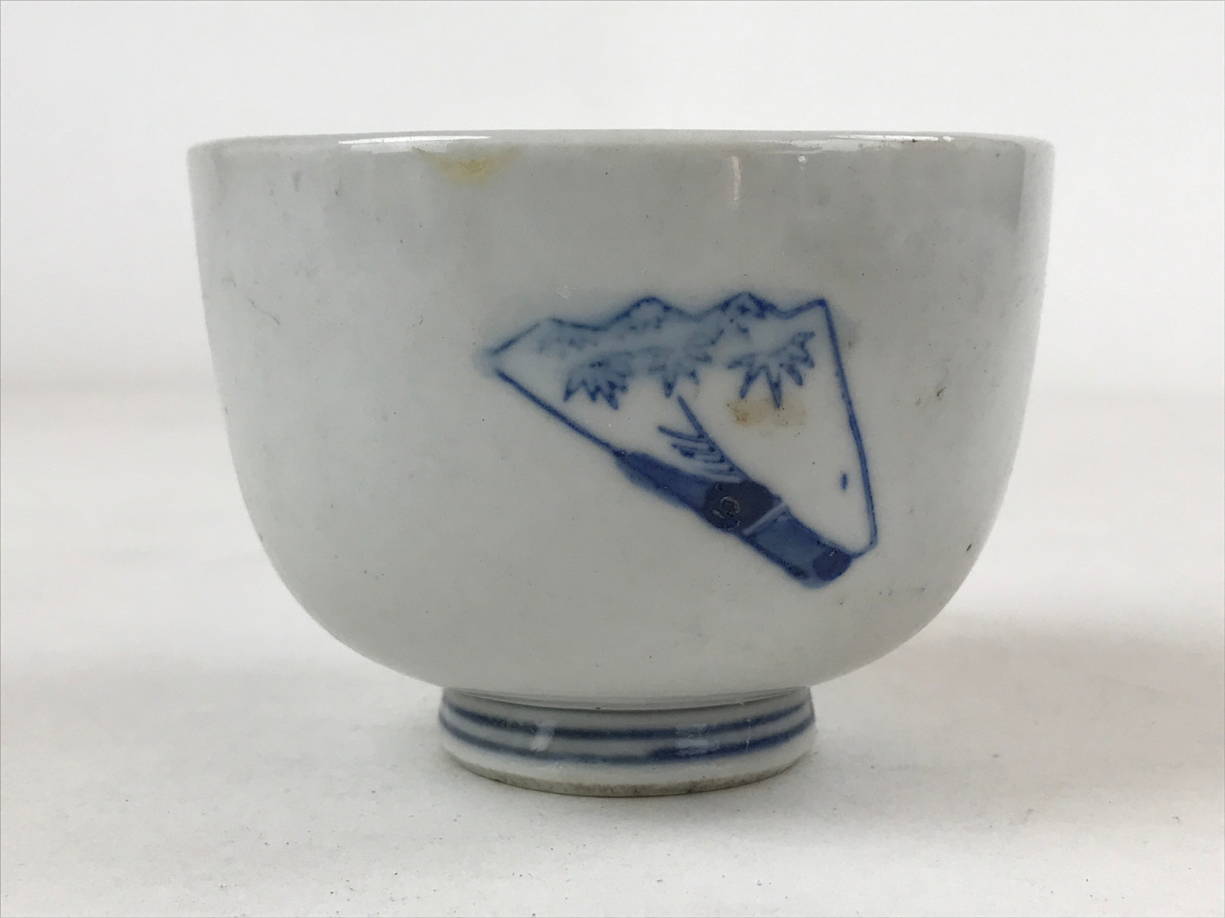 Japanese Ceramic Small Bowl Vtg White Blue Pine Cherry Blossom Tea Cup PY593